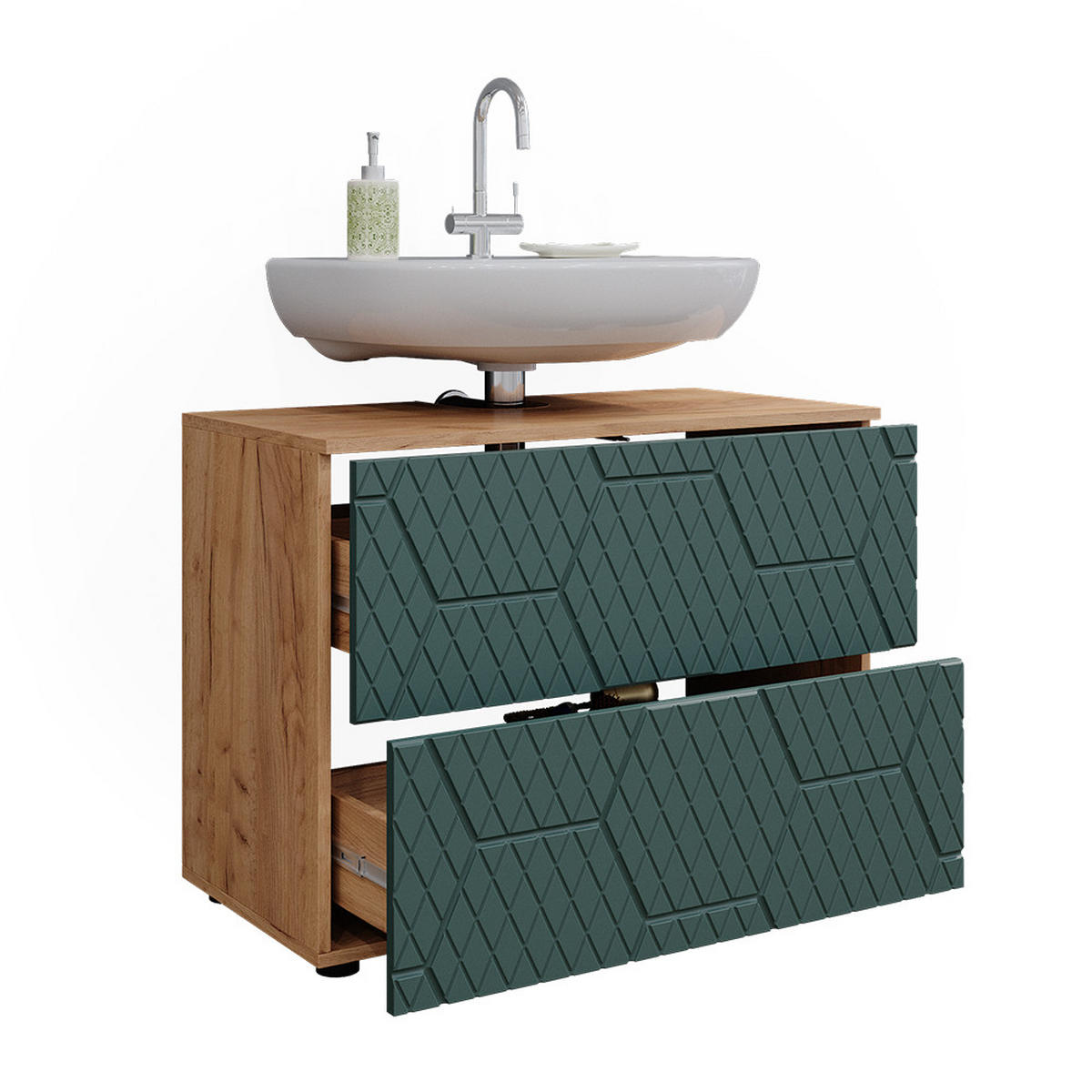 WASCHBECKENUNTERSCHRANK Irma Grün 80 cm mit 2 Schubladen - Grün, Holzwerkstoff (80/58.6/41cm) - Vicco