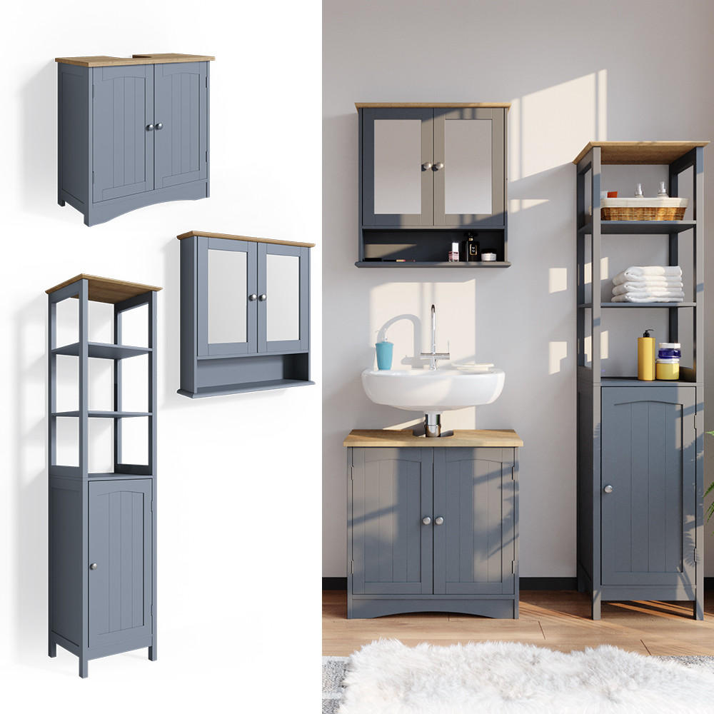 BADMÖBEL-SET Bianco Grau 3 Teile, mit Hochschrank - Grau, Holzwerkstoff (60/60/30cm) - Vicco