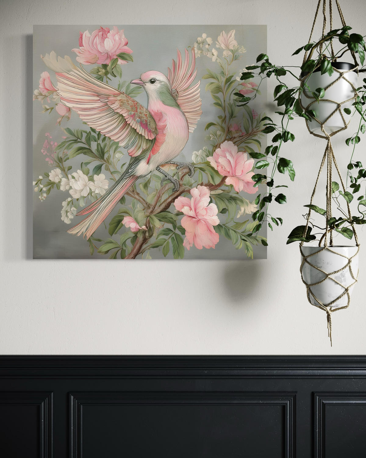 WANDBILD shabby chic vogel - Pink, Textil (50/50cm) - Feeby