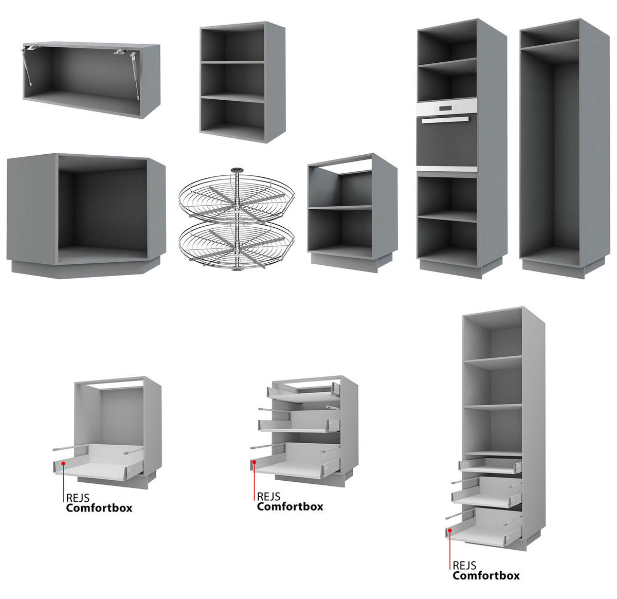KÜCHENZEILE Casella 15-teilig Grau / Casella Eiche Natur - Braun/Grau, Holzwerkstoff/Metall (360/207/270cm) - Feldmann-Wohnen