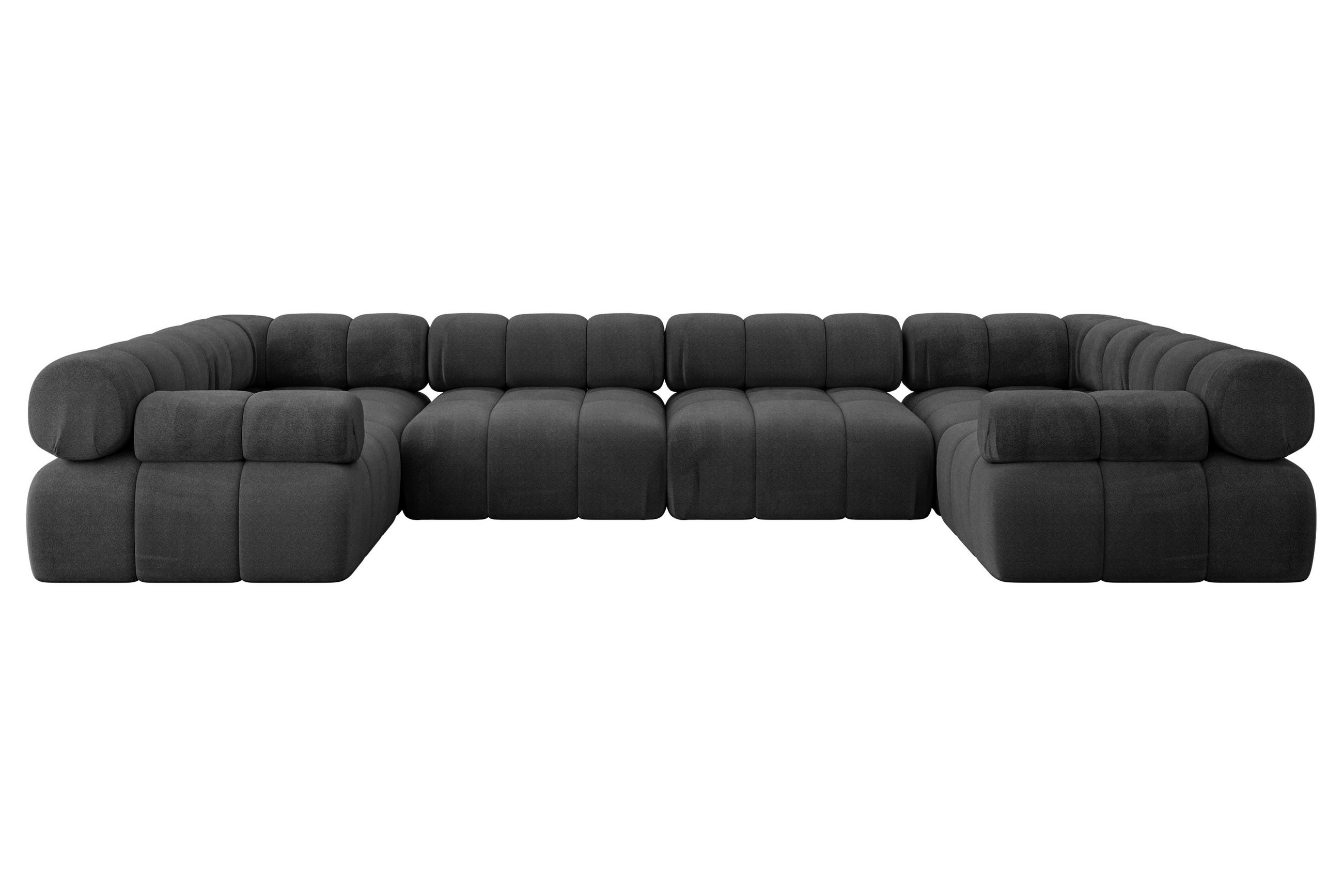 WOHNLANDSCHAFT modulares Sofa Birno-U2 - 380x190x70 cm Schwarz Velours - Schwarz, Holzwerkstoff/Textil (380/70/190cm) - ALTDECOR