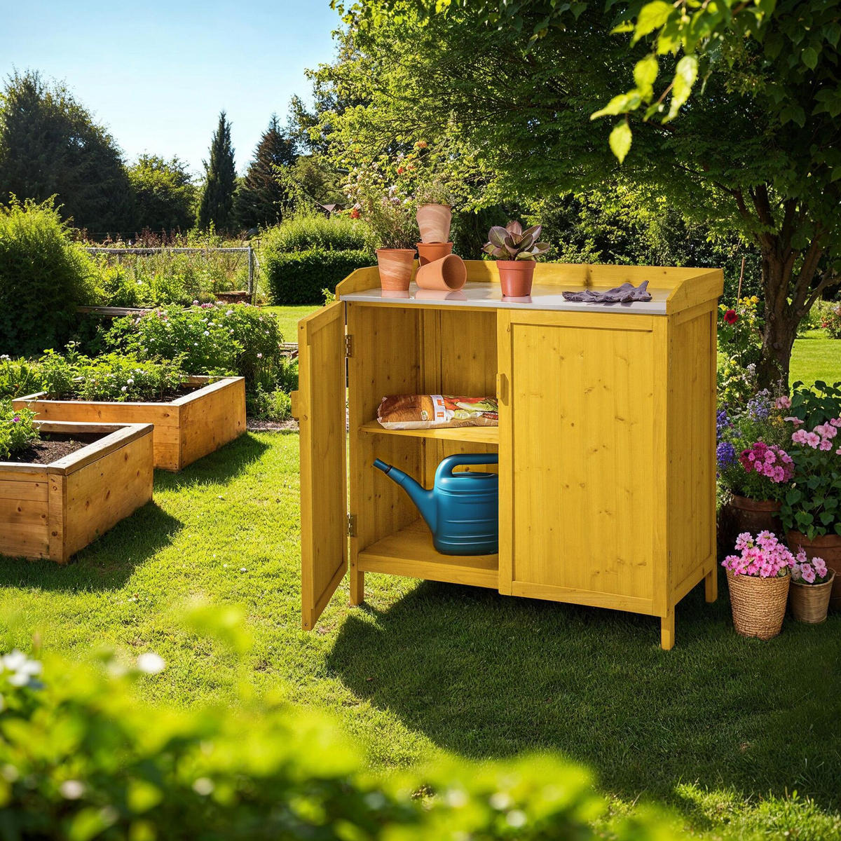 PFLANZTISCH Vita,98 x 48 x 95 cm,braun - Braun, Holz (98/48/95cm) - tectake