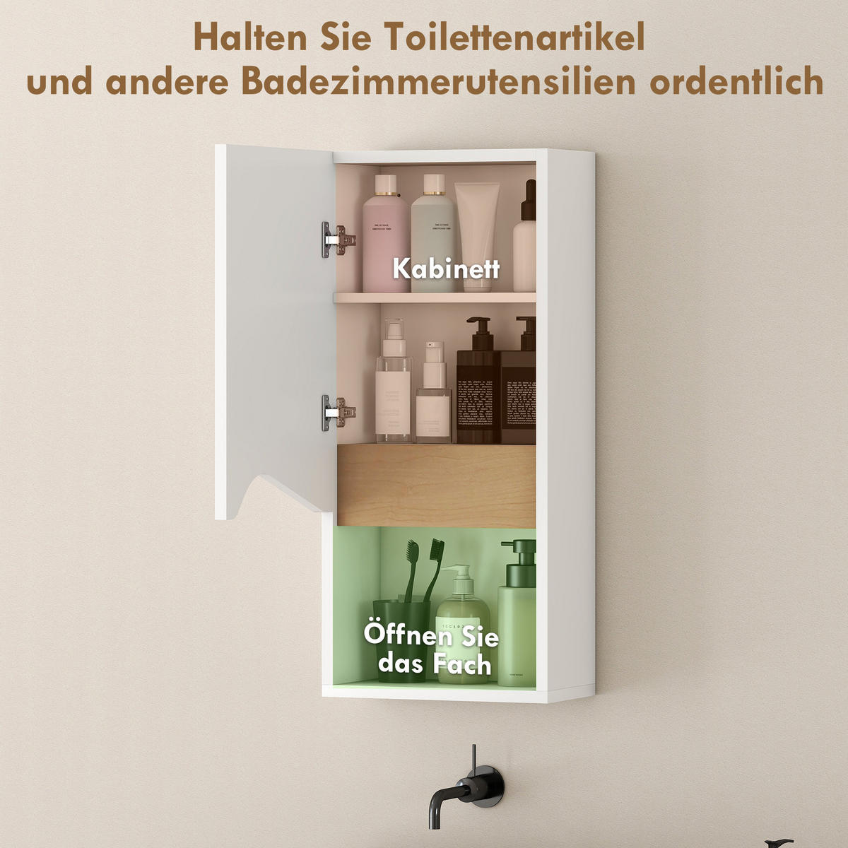 BADEZIMMERSCHRANK Wandschrank mit Soft-Close-Tür und offenem Fach Weiß - Weiß, Holzwerkstoff (17/67/30cm) - HOMCOM