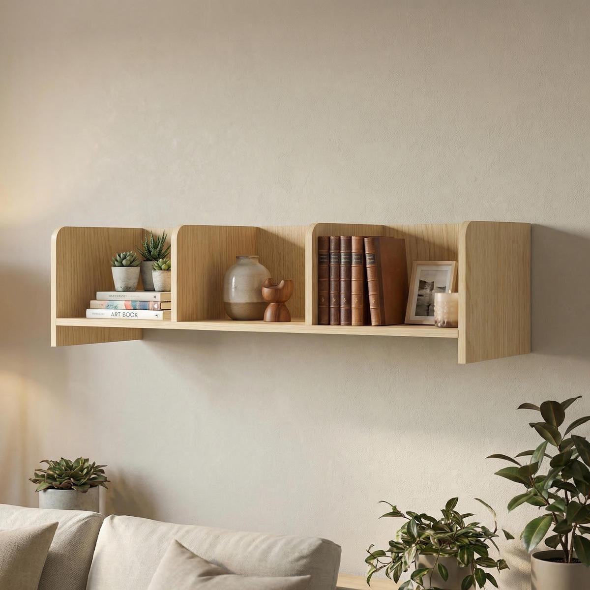 WANDREGAL Positivo mit Trennwänden, 100 cm, Mavelie-Eiche - Eichefarben, Holzwerkstoff (103/27/27cm) - Beautysofa