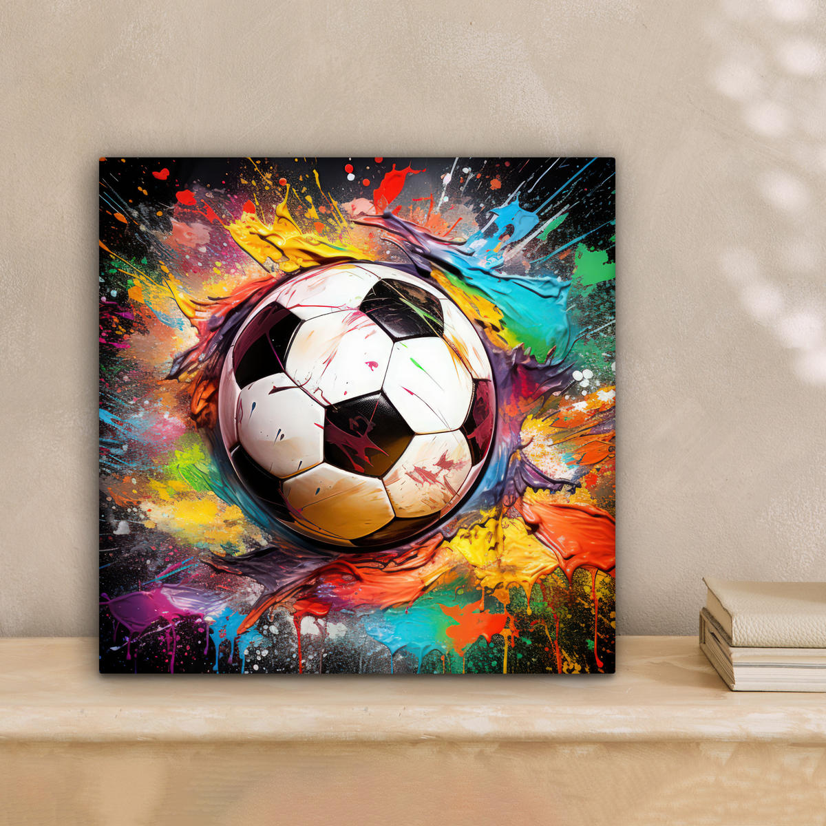 LEINWANDBILD Fußball - Farbe - Farben - Schwarz - Weiß Deko Wohnzimmer 20x20 cm - Weiß, Textil (20/20cm) - MuchoWow