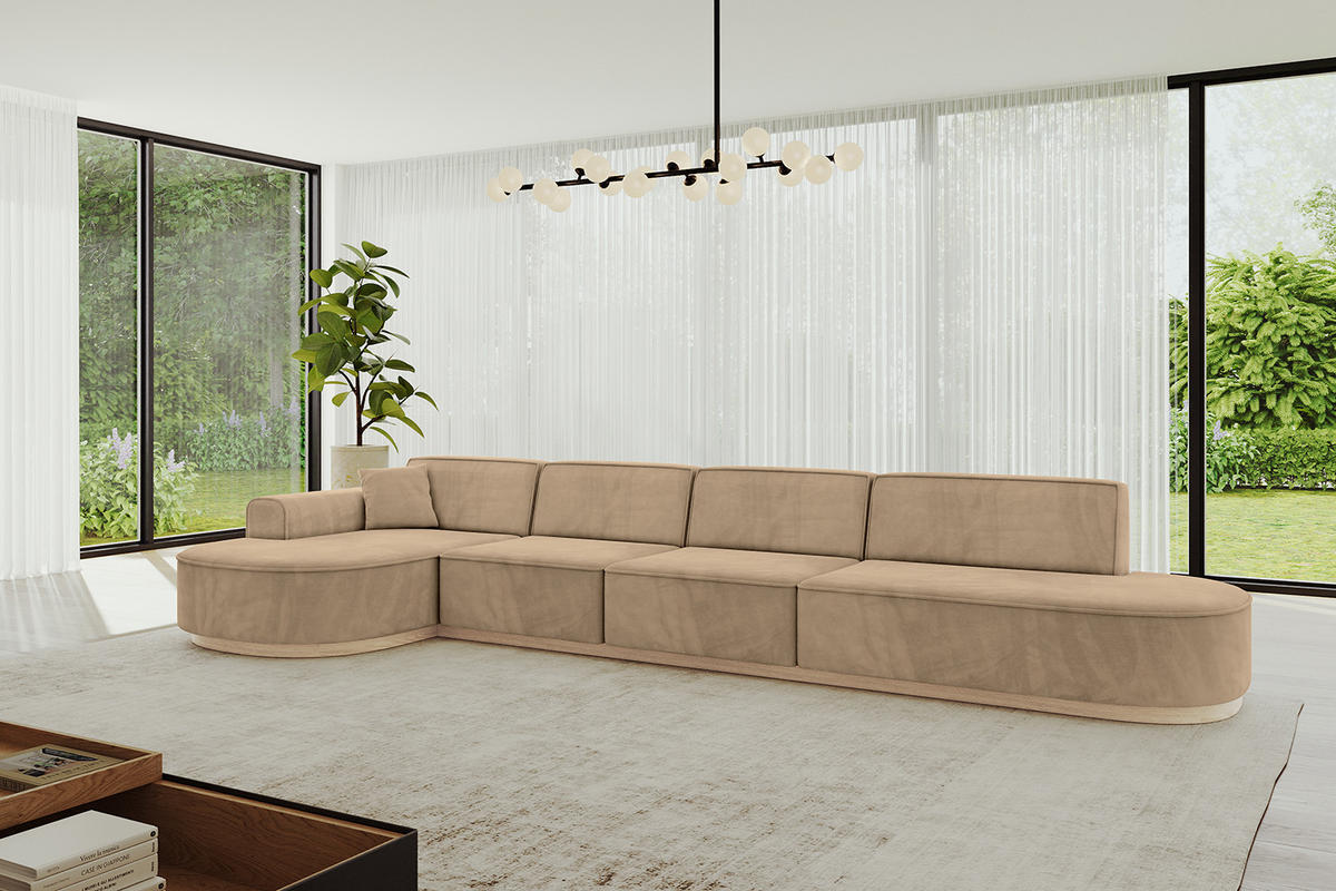 ECKSOFA Ottomane Links MARI-L3-v1 - 413x171x83 cm Taupe Velours - Taupe, Holzwerkstoff/Textil (413/171cm) - ALTDECOR