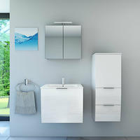 BADMÖBEL Set Gently 1 V2 R Weiß MDF Waschtisch 60cm mit 5W LED-Strahler - Weiß, Glas/Kunststoff (46/52/60cm) - AcquaVapore by Sandra Jentho