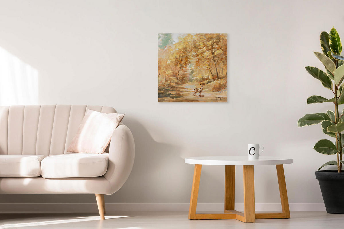OLEJOMALBA 60/60 cm, Zvířata - pomerančová, dřevo/textil (60/60cm) - KUNSTLOFT