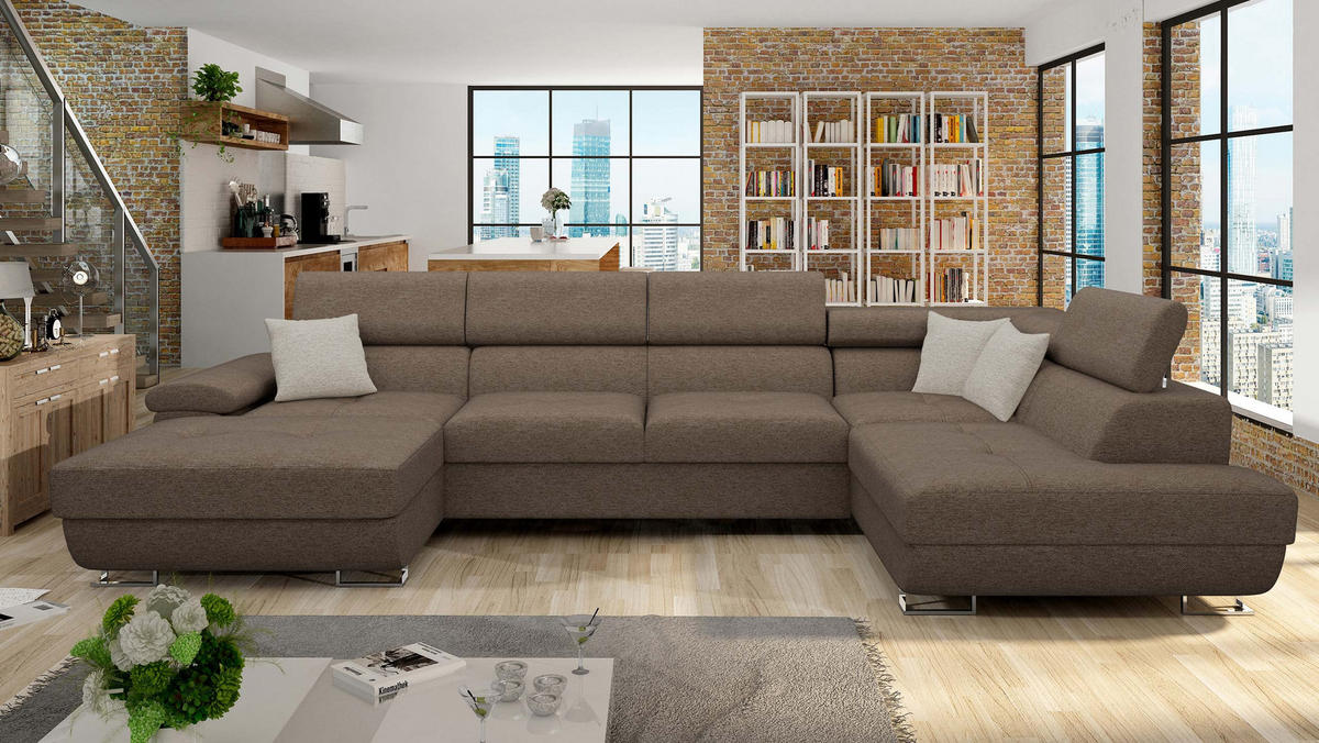 WOHNLANDSCHAFT Cotere Bis, Seite: Rechts - Braun, Holz (345/91/202cm) - MIRJAN24