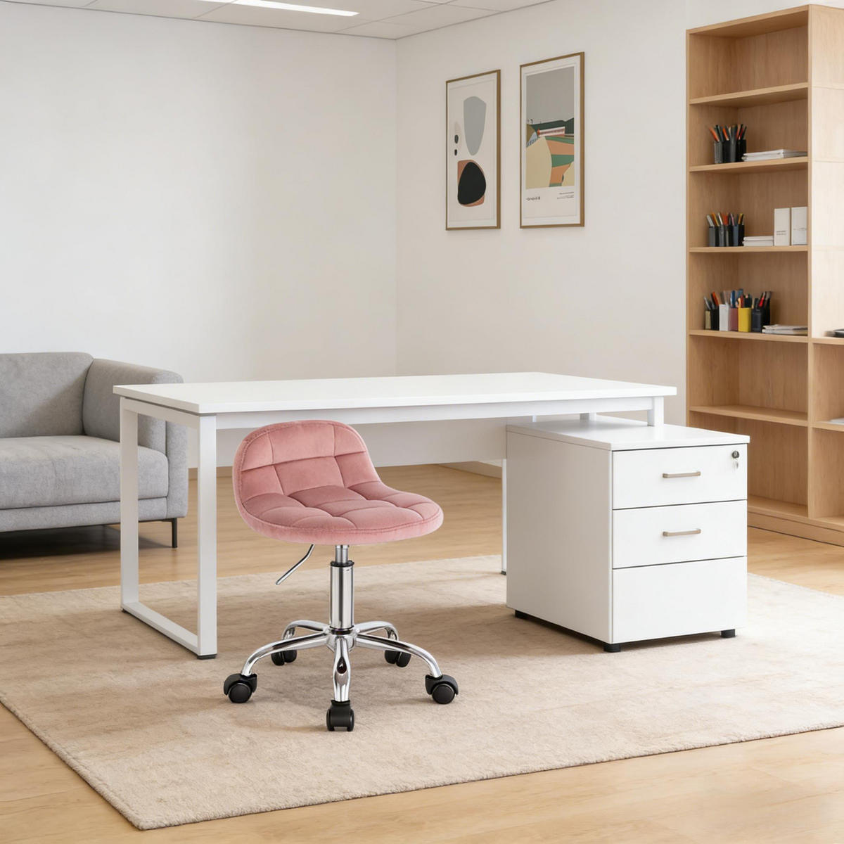 BÜROHOCKER DE-40851 mit Rollen höhenverstellbar 360° drehbar Rosa - Pink, Metall (31/68/38cm) - ComfortXL