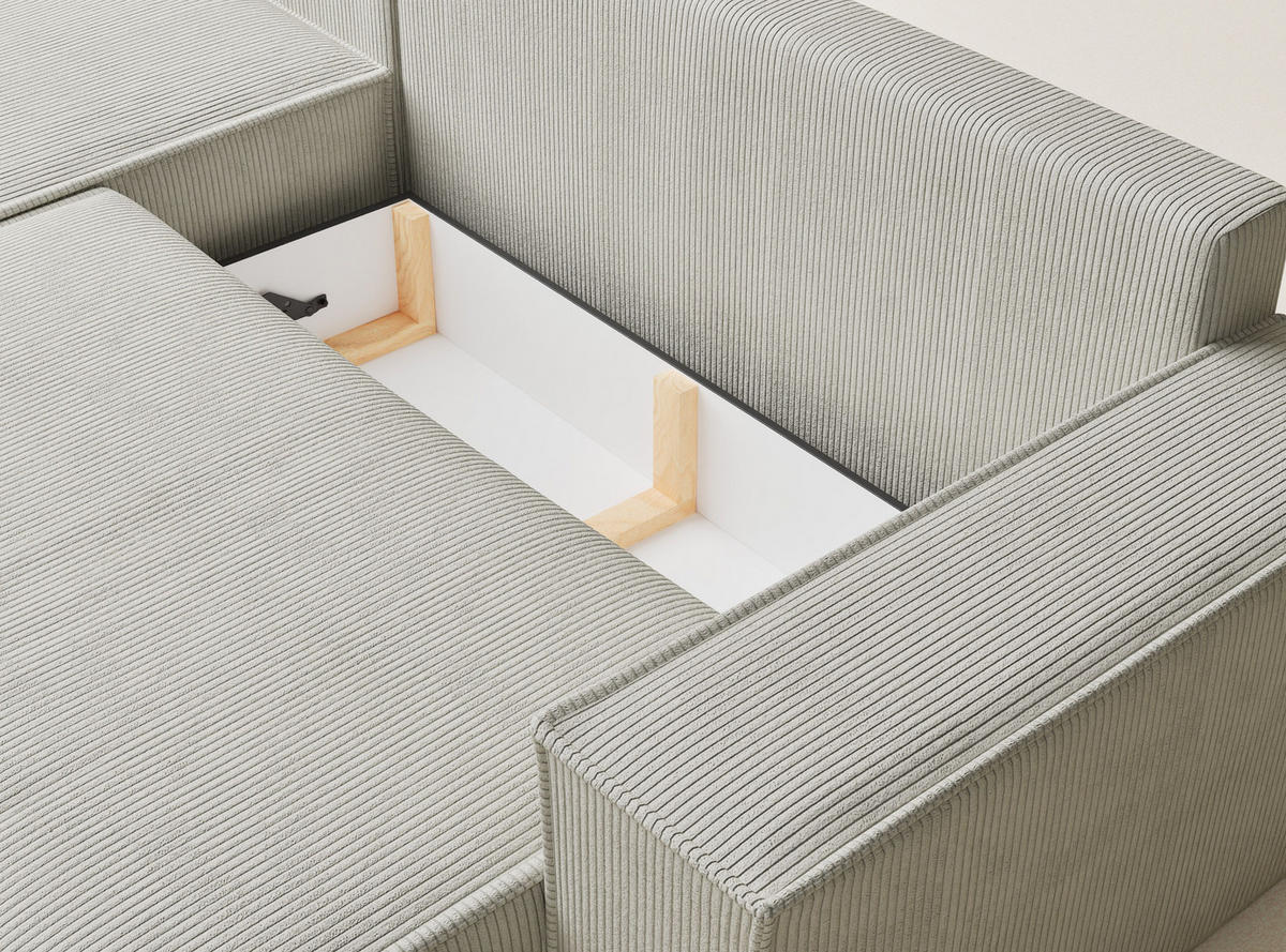 ECKSOFA MIT SCHLAFFUNKTION Maze Creme Samtstoff - Creme/Schwarz, Holz/Holzwerkstoff (294/185cm) - Maison de Reve