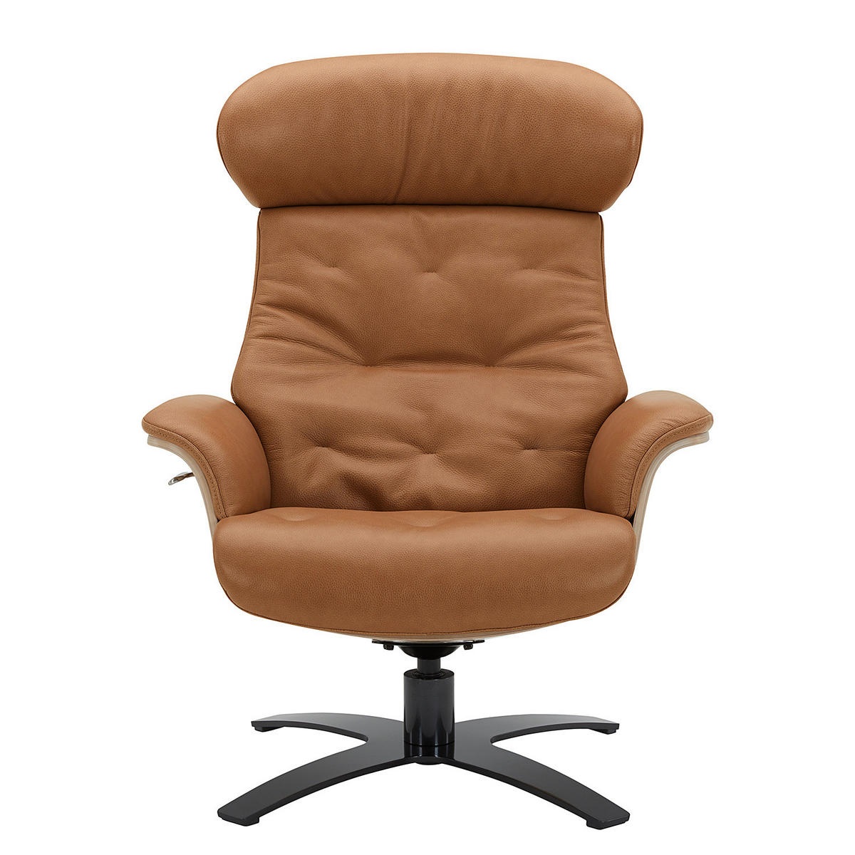 RELAXSESSEL - Cognac/Schwarz, Leder/Holzwerkstoff (79/100/84cm) - home24