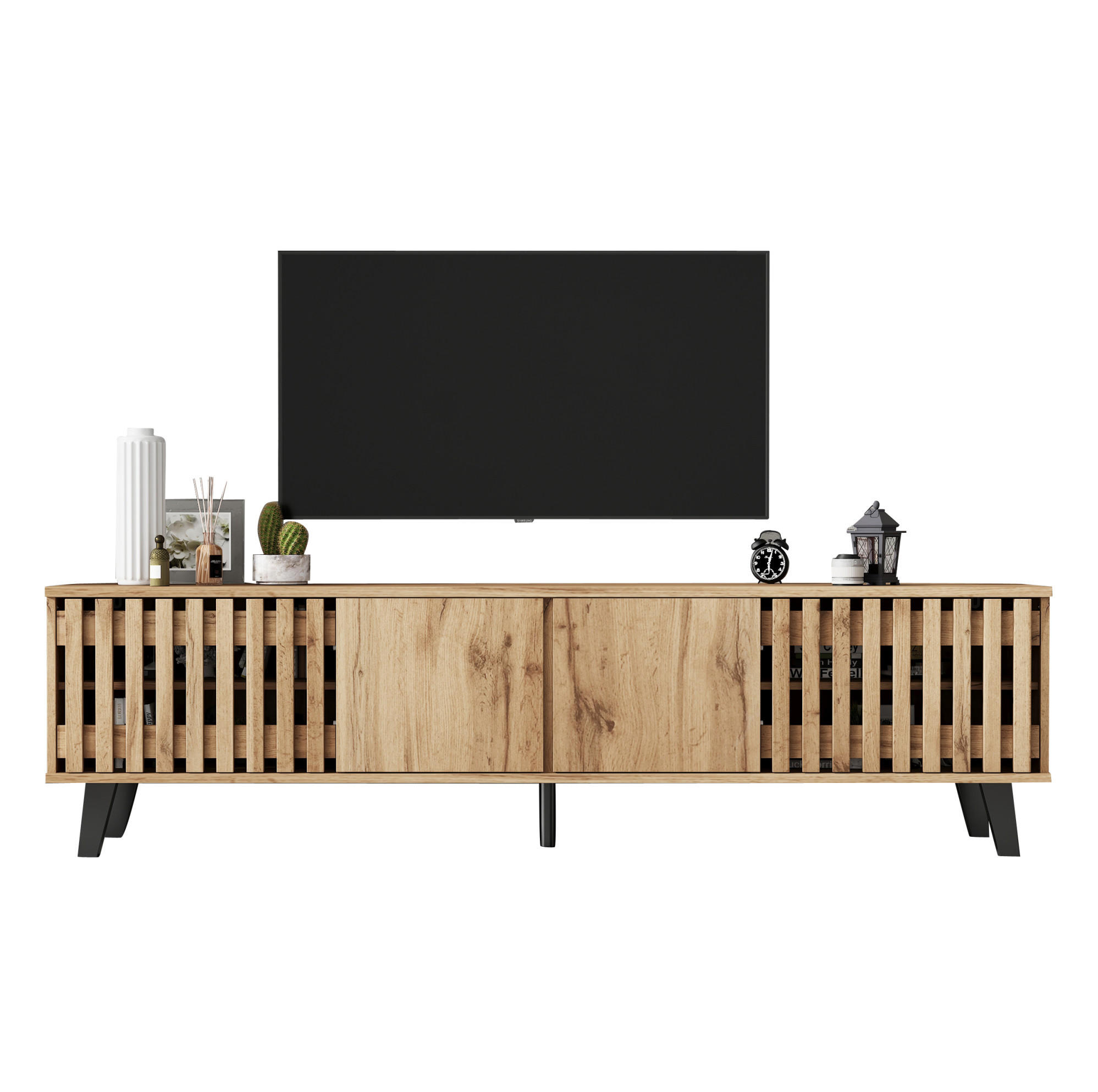 LOWBOARD 180/40/55 cm aus Spanplatte mit 8 Ablagefächern Natur - Hellbraun, Holzwerkstoff (180/55/40cm) - Modenvie