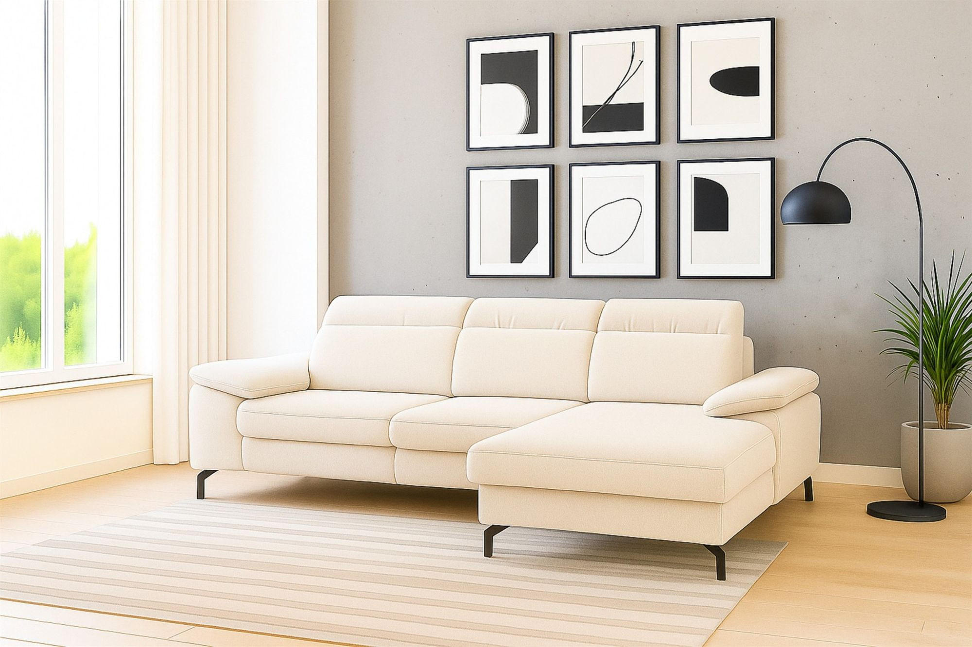 ECKSOFA Margit Mit Schlaffunktion - Creme, Holzwerkstoff/Textil (276/184cm) - Fun Möbel