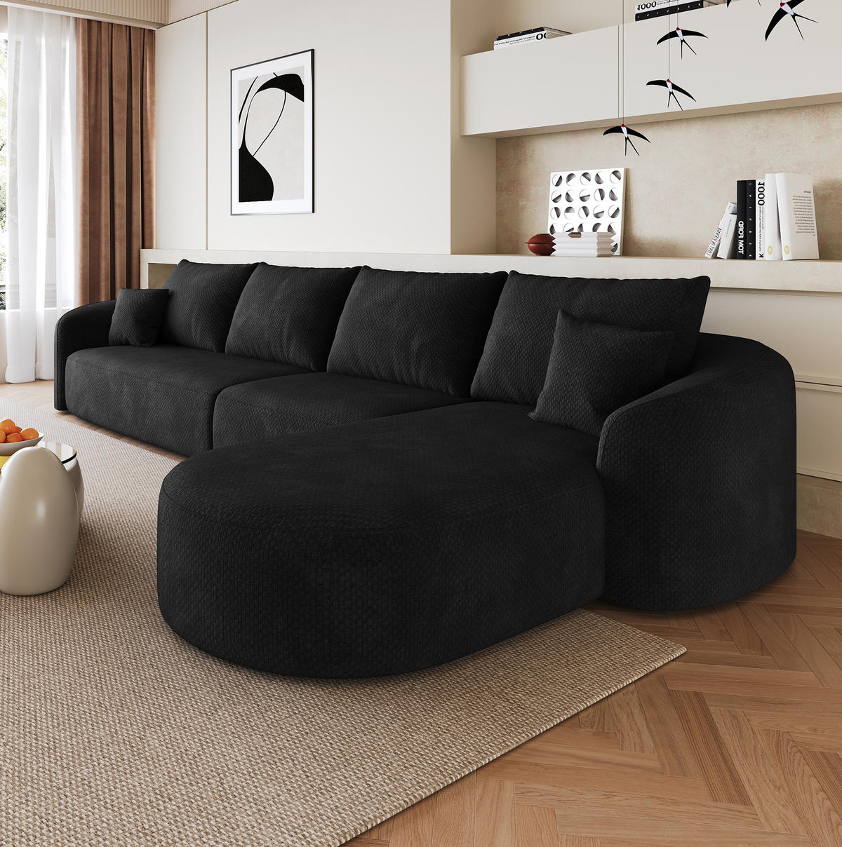 ECKSOFA 336/168/85 cm schwarz aus Stoff ohne Montage - Schwarz, Textil (168/336cm) - OKWISH