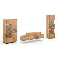 WOHNWAND Tirano 3er-Set Eiche Natur / Lamellen schwarz - Eichefarben/Multicolor, Holz/Metall (326/147/39cm) - Feldmann-Wohnen