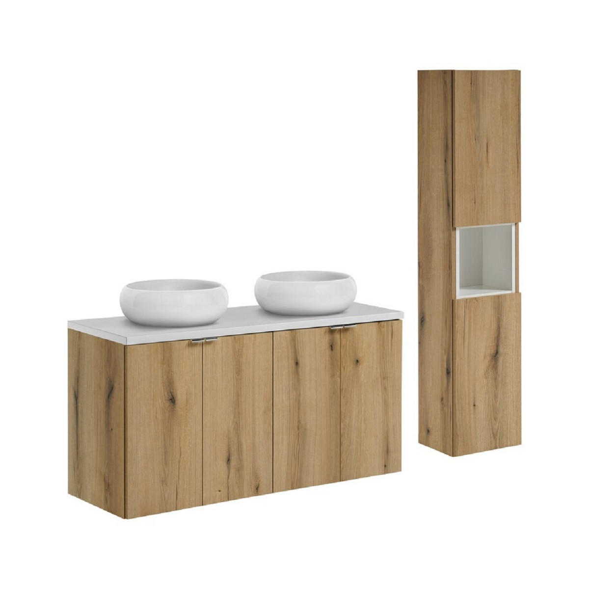 BADMÖBEL-SET 7 Teile - Nova Oak N BM104 in Coast Evoke Oak / Weiß - Eiche Wotan/Goldfarben, Holz/Metall (120/140/40cm)