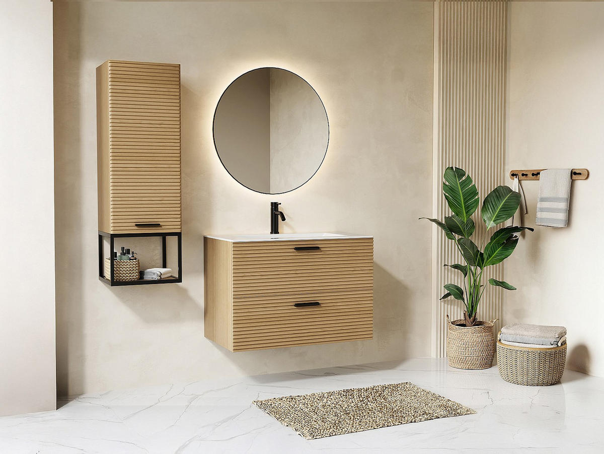 BADSCHRANK - 35 cm x 30 cm - Holz, Platte - Naturfarben Hell - SARONE - Naturfarben, Holz (35/104/30cm) - Vente-Unique