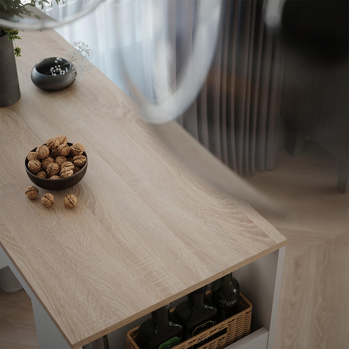 BAROVÝ STŮL Repose Bílá/Sonoma - bílá/Sonoma dub, kompozitní dřevo (110/45/106cm) - Vicco