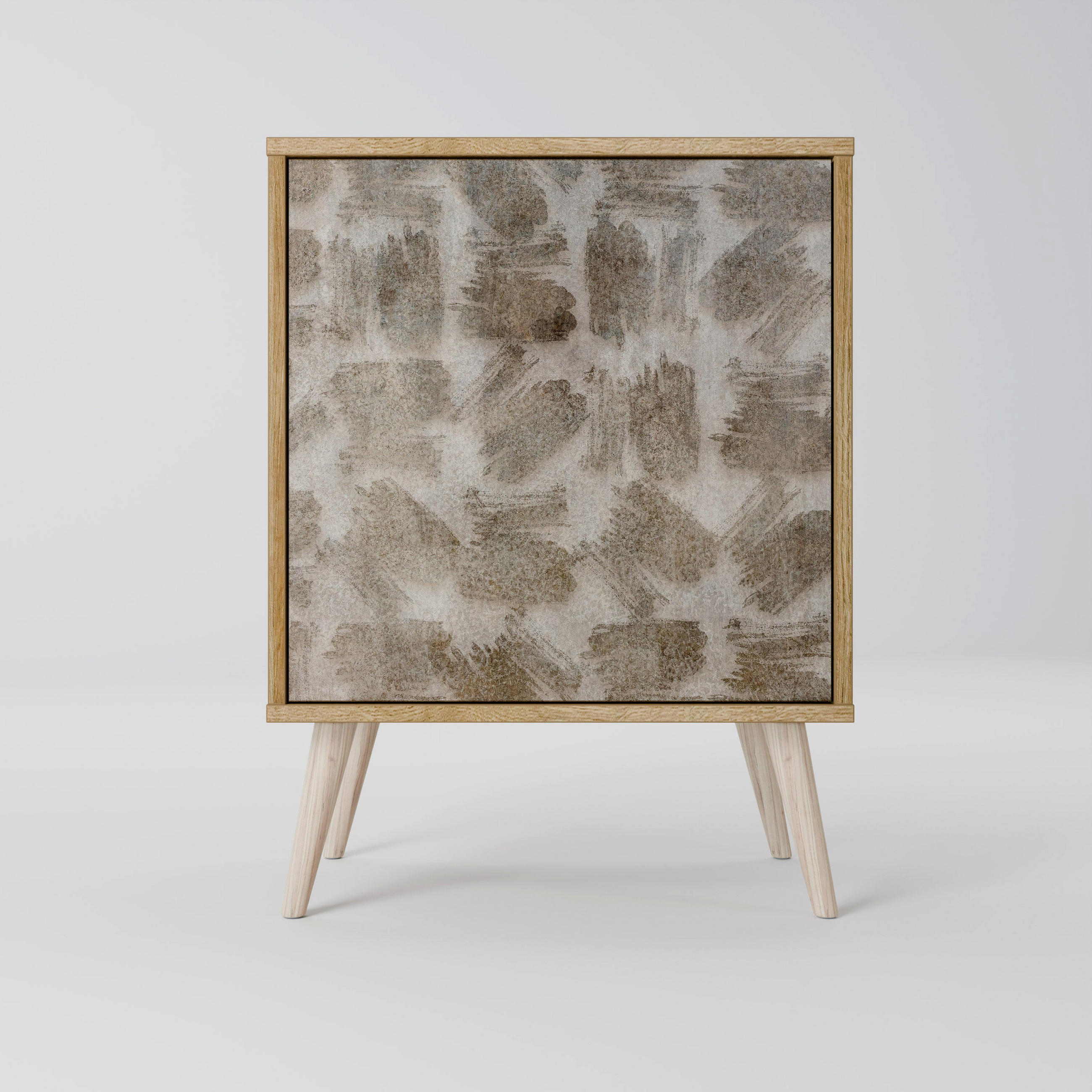 SIDEBOARD SLIGHTLY BLURRED, Eichefarben, 57,5x42x77,5 cm, Schräge Buchenholzfüße - Eichefarben/Buchefarben, Holzwerkstoff/Buchenholz (57.5/77.5/42cm) - SpaceRebels