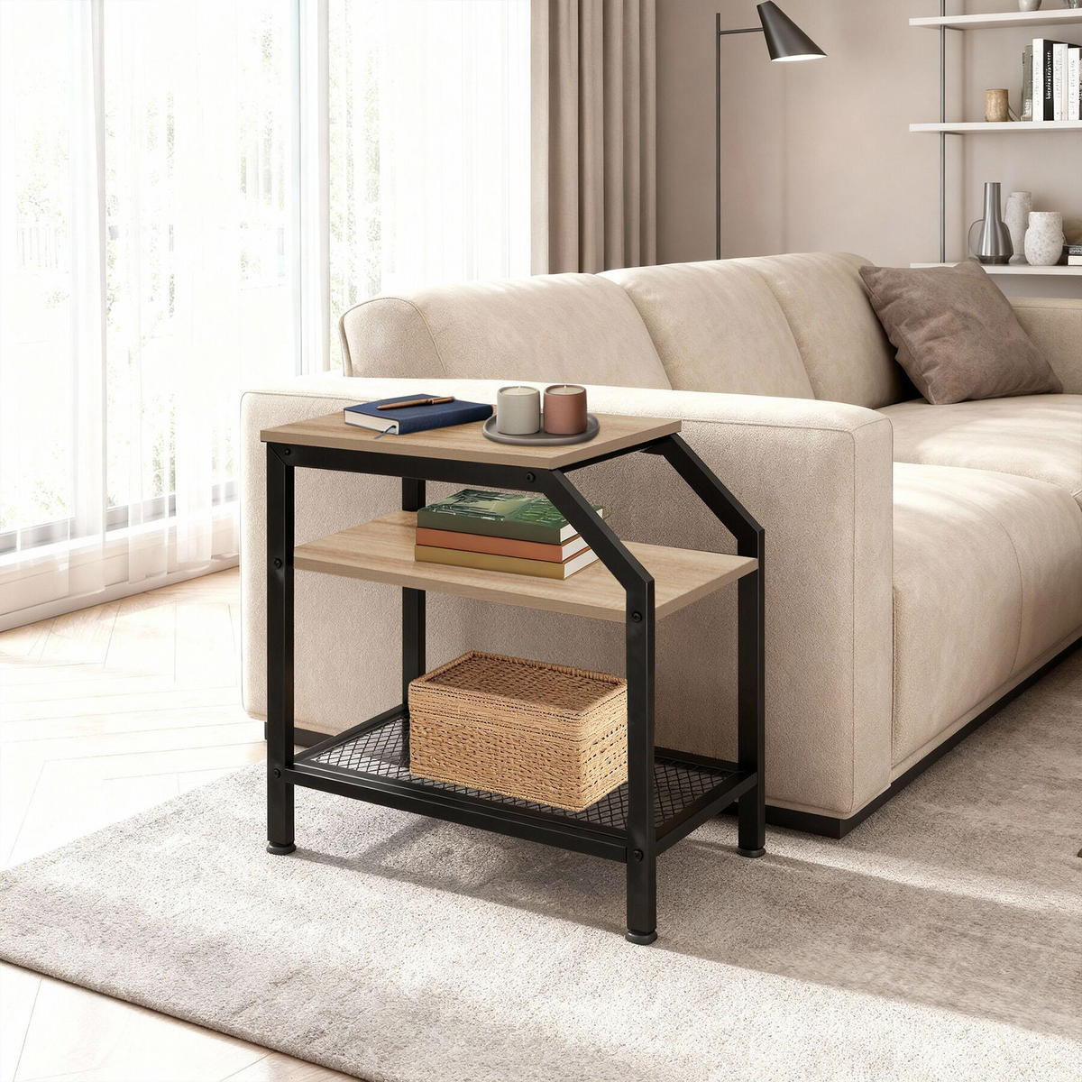 BEISTELLTISCH Plymouth, 36,5 x 58,5 x 59,5 cm, Industrial Holz hell, Eiche Sonoma - Naturfarben, Holz (58.5/36.5/59.5cm) - tectake