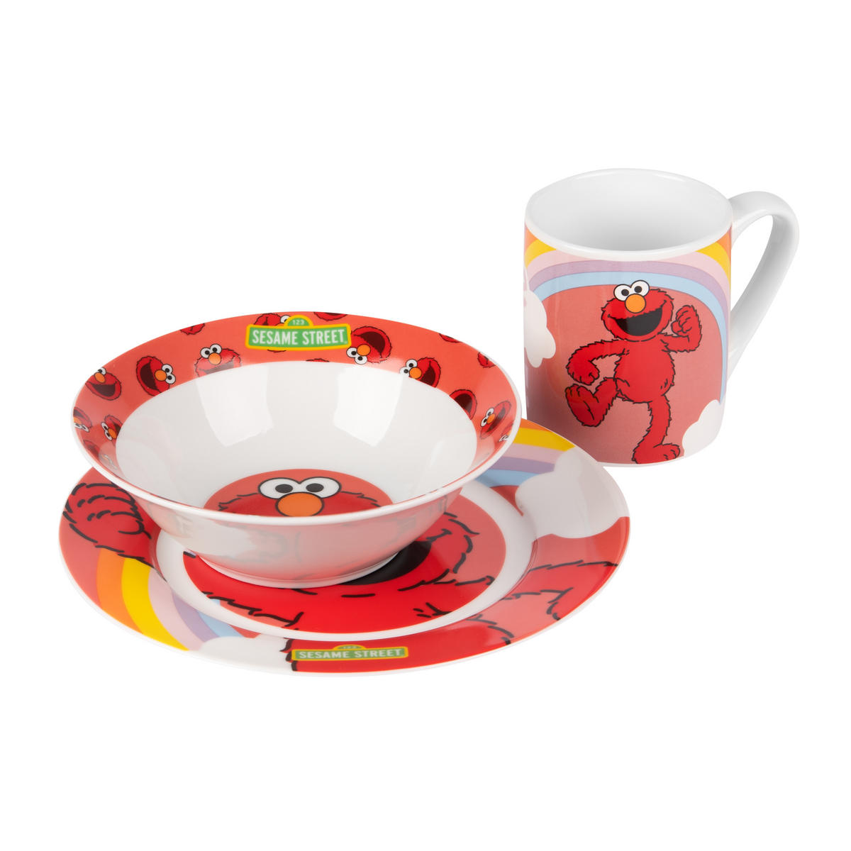 FRÜHSTÜCKSSET Sesamstraße Elmo Rot 3-teilig - Rot, Keramik (23.8/11.2/23.3cm) - United Labels
