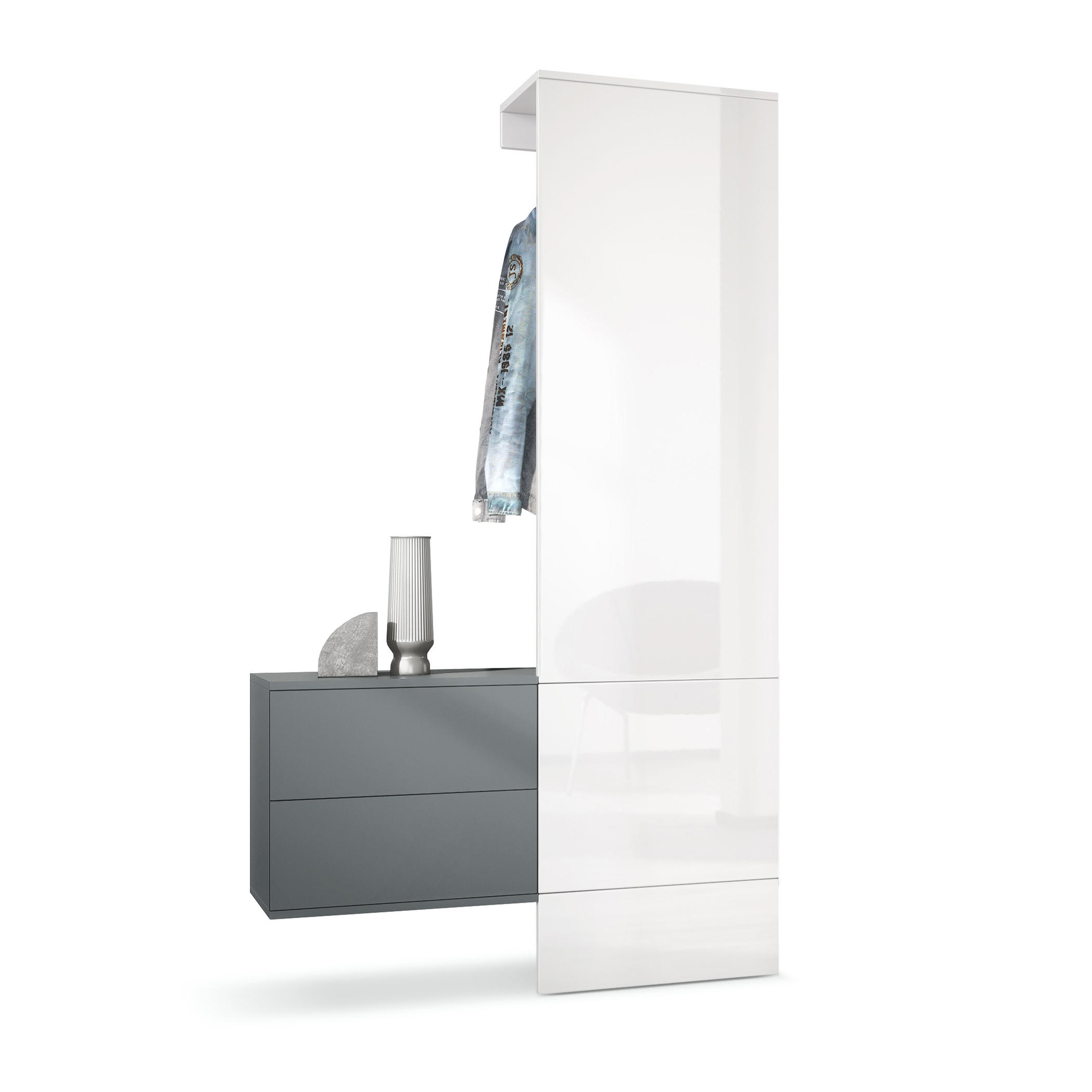 Vladon Garderobe Weiß Hochglanz 105x193x35 cm