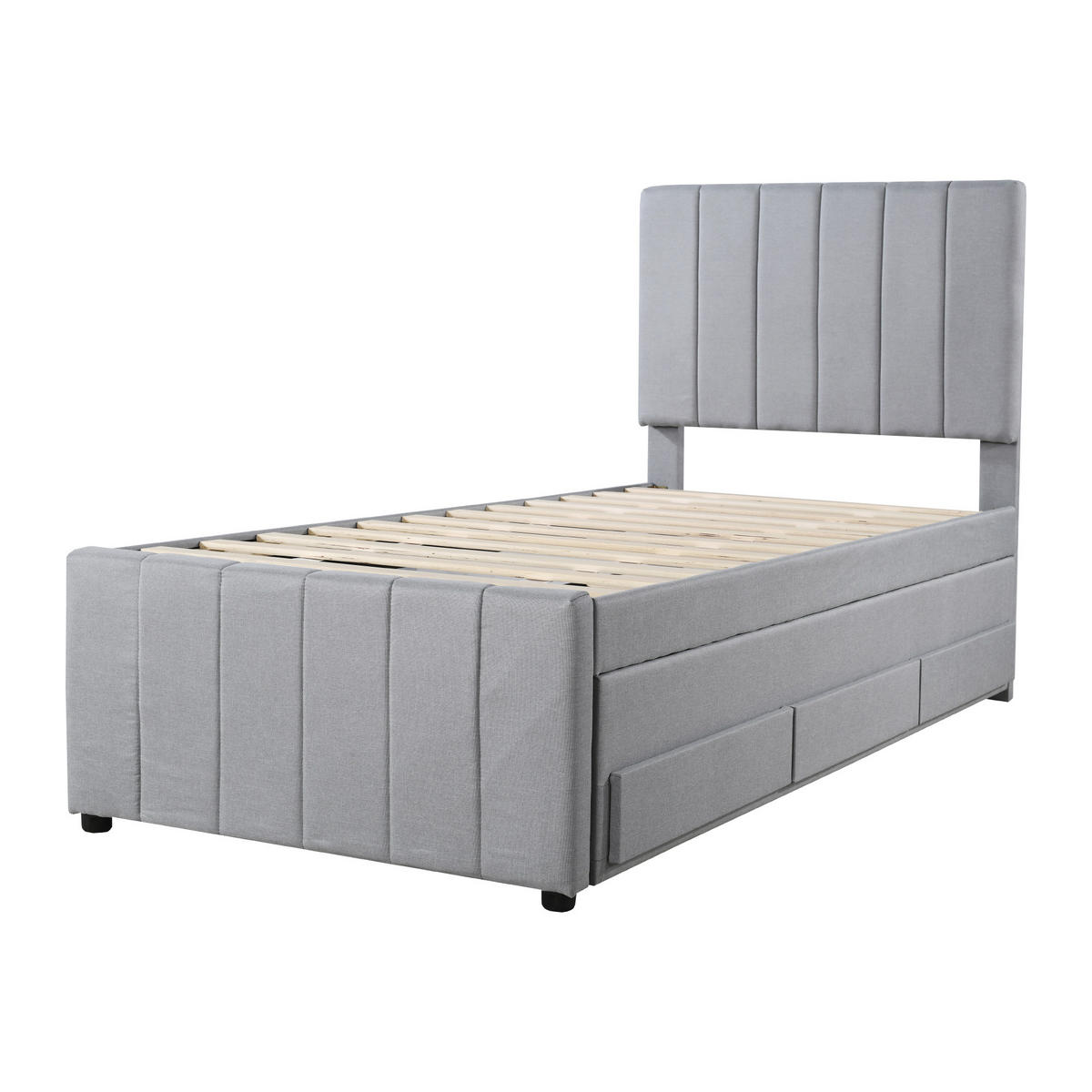 POLSTERBETT 90x200 Grau Leinen Schubladen - Grau, Textil (90/200cm) - FLIEKS
