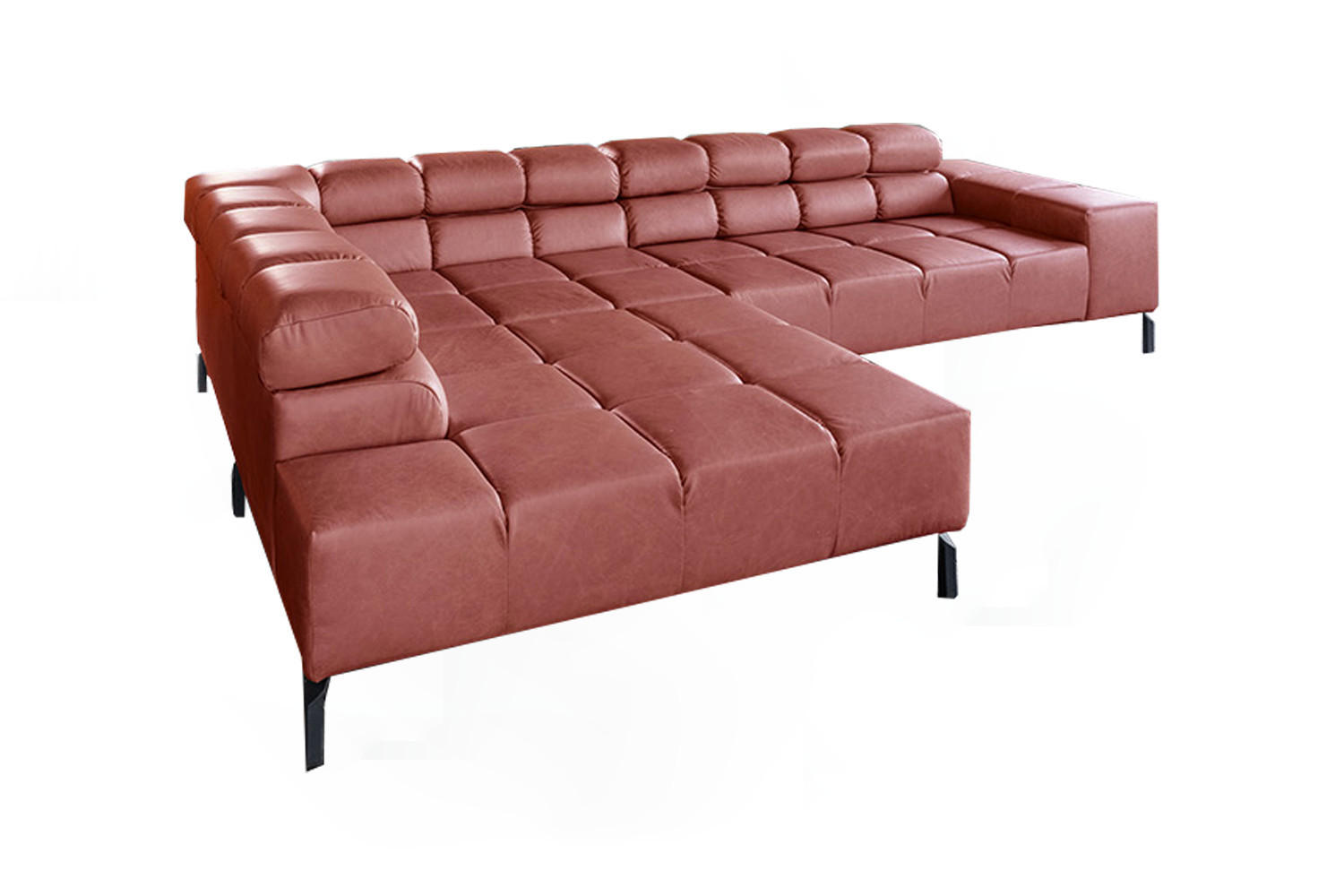 ECKSOFA NELSON Rot Leder Relaxfunktion - Rot/Schwarz, Leder/Metall (321/216cm) - KAWOLA
