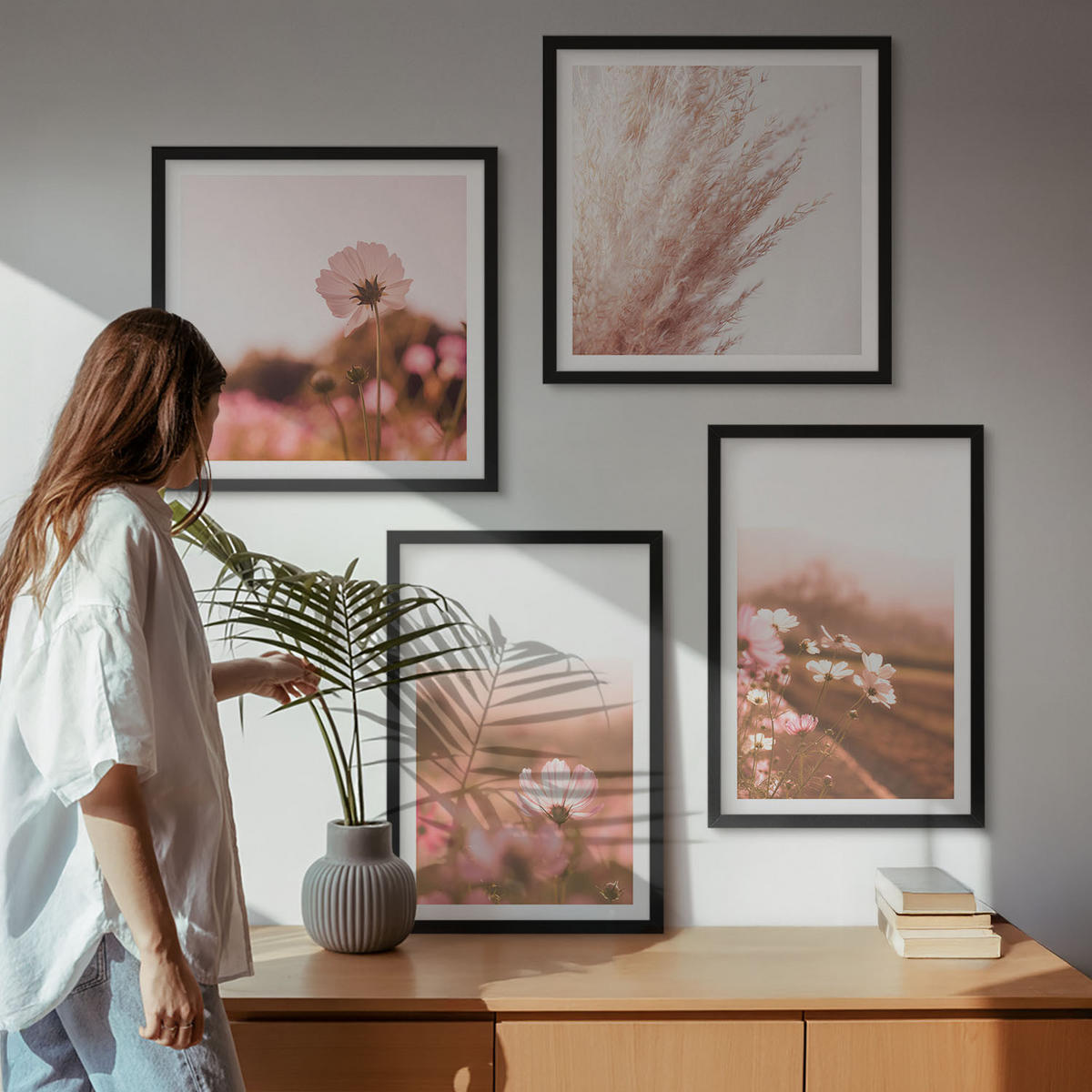 WANDBILDER 4er-Set - 50x50 cm & 40x60 cm Schwarzer Rahmen - Wildblumen auf den Wiesen im Sommer - Schwarz, Kunststoff (50/50cm) - ArtPrintCave