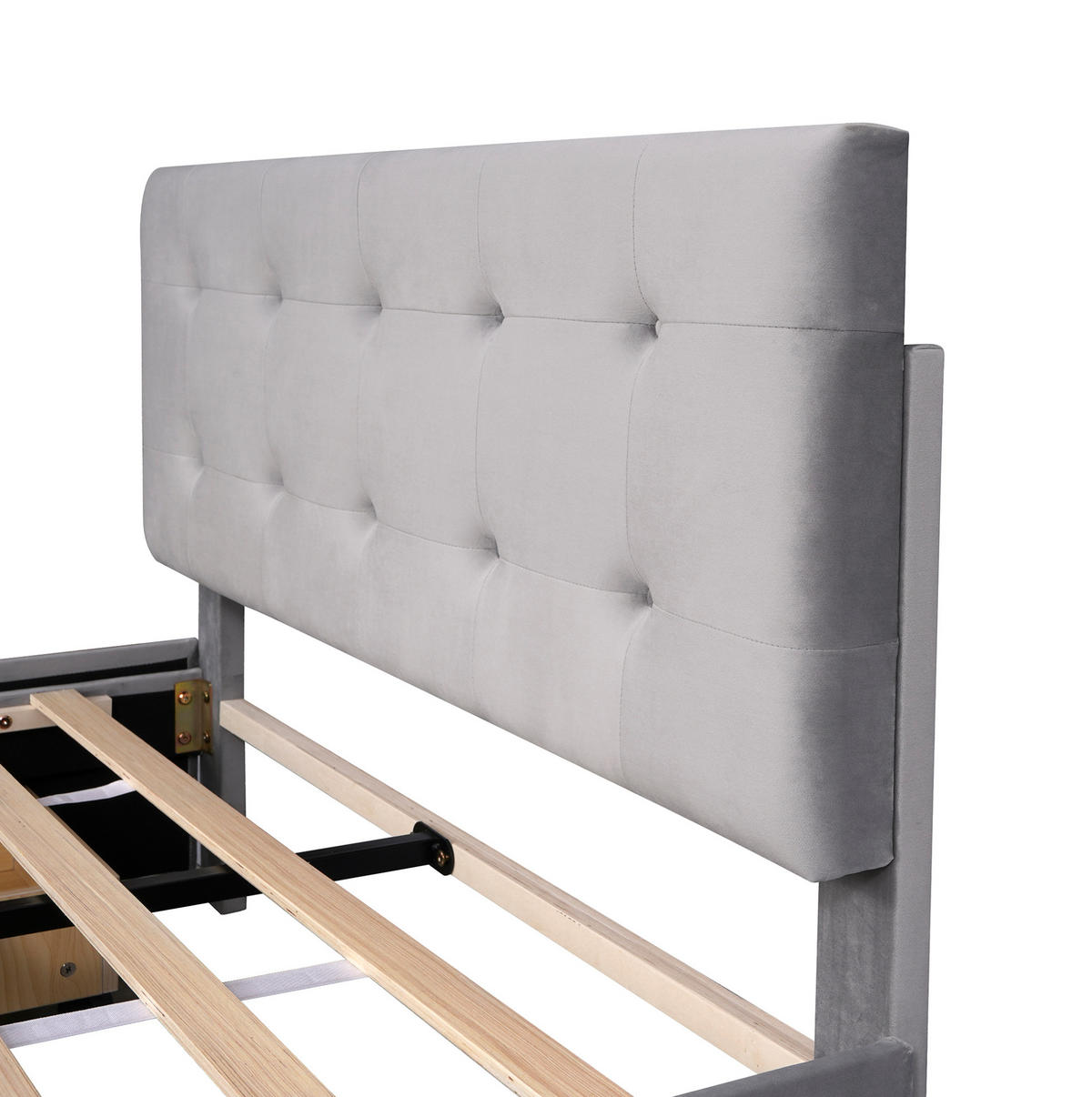 BETT mit 4 Schubladen 140x200 cm Samt Gray - Grau, Holz (140/200cm) - Meubliv