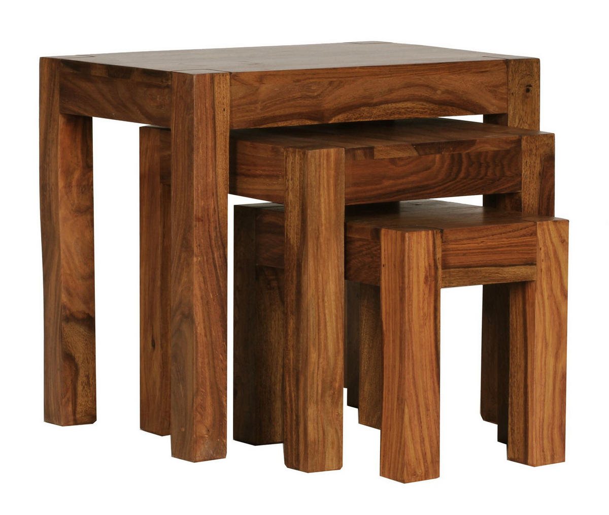 BEISTELLTISCH 3er Set Massivholz Platzsparend Landhausstil NAKO, Braun 50x36x45 cm - Braun, Holz (36/50/45cm) - KADIMA DESIGN