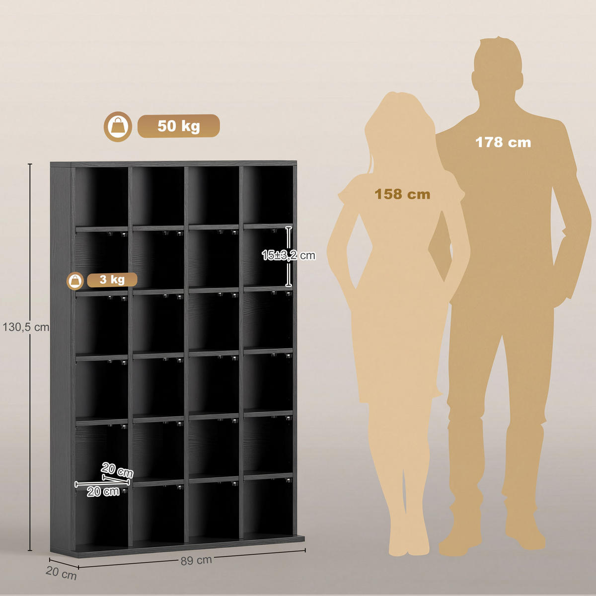CD-REGAL DE-14442 für 456 CDs/336 DVDs, verstellbare Böden Schwarz - Schwarz, Holzwerkstoff (20/130.5/89cm) - ComfortXL