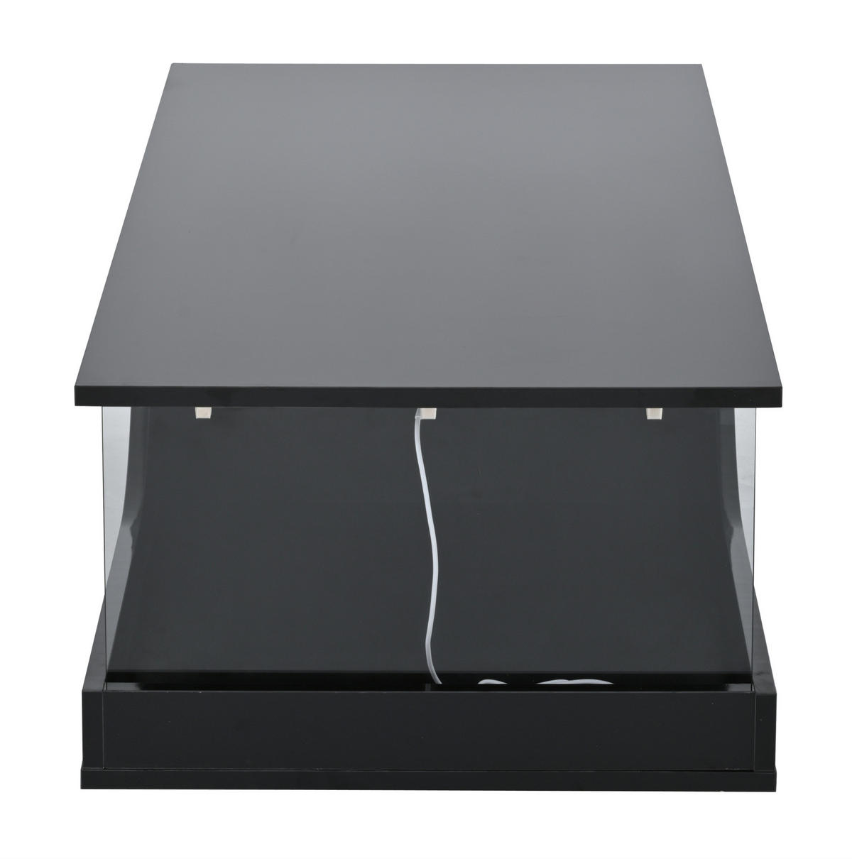 COUCHTISCH 100/50 cm mit 2 Schubladen, LED-Beleuchtung und Glasablage - Schwarz, Holzwerkstoff (100/50/30cm) - BEAOK