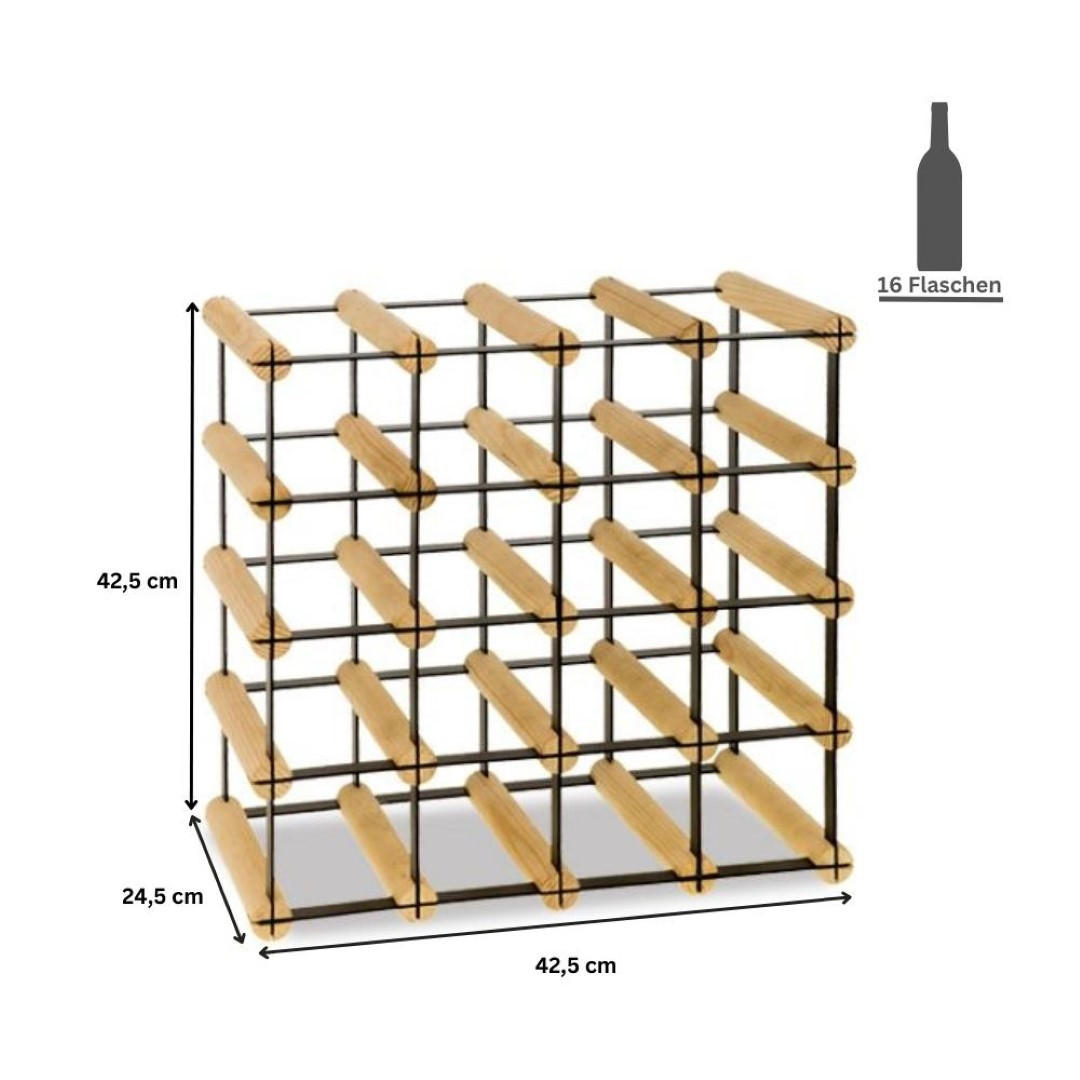 WEINREGAL Vinotega Mod Metal 42,5x42,5x24,5 cm 4x4 Flaschen Massives Kiefernholz Natur - Naturfarben, Holz (42.5/42.5/24.5cm) - PROREGAL