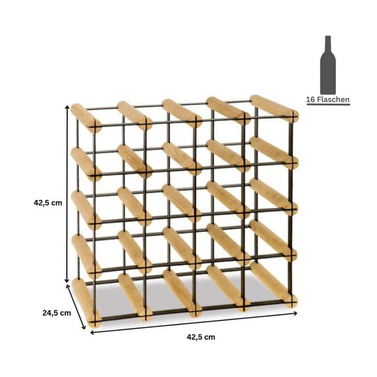 WEINREGAL Vinotega Mod Metal 42,5x42,5x24,5 cm 4x4 Flaschen Massives Kiefernholz Natur - Naturfarben, Holz (42.5/42.5/24.5cm) - PROREGAL