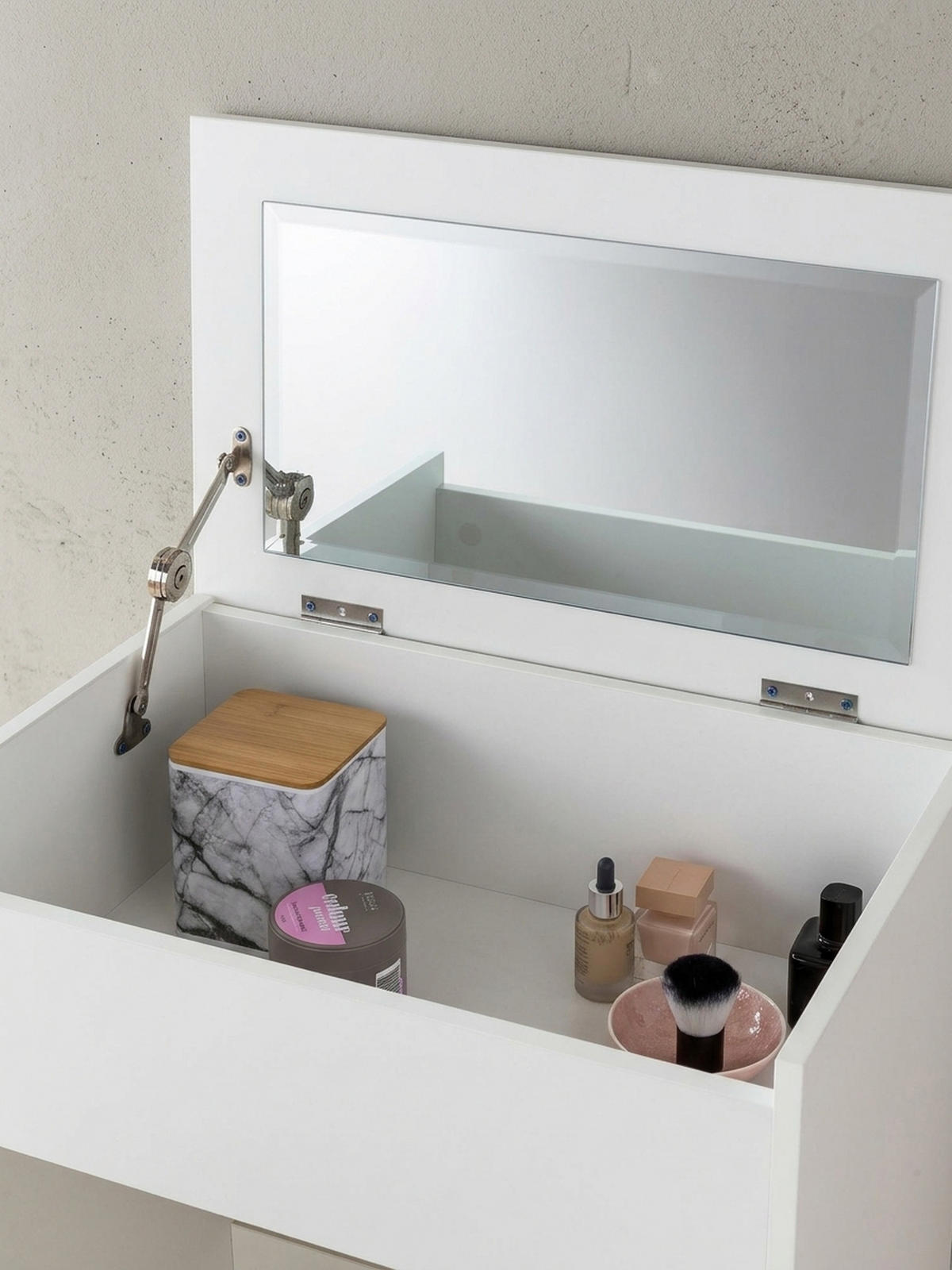 SCHMINKTISCH – Weiß, Klappspiegel & Hocker, Melaminharzbeschichtung, pflegeleicht & modern - Schwarz/Weiß, Holz/Textil (60/81/40cm) - KADIMA DESIGN