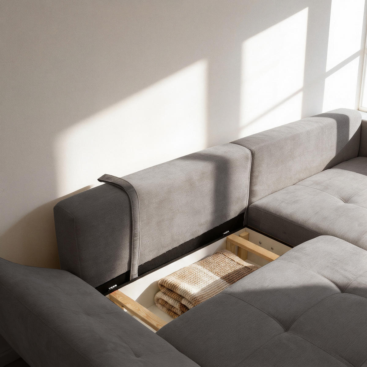 ECKSOFA NICE L Rechts mit Schlaffunktion 137x204 Chenille Grau - Schwarz/Grau, Holz/Textil (165/260cm) - Muffo