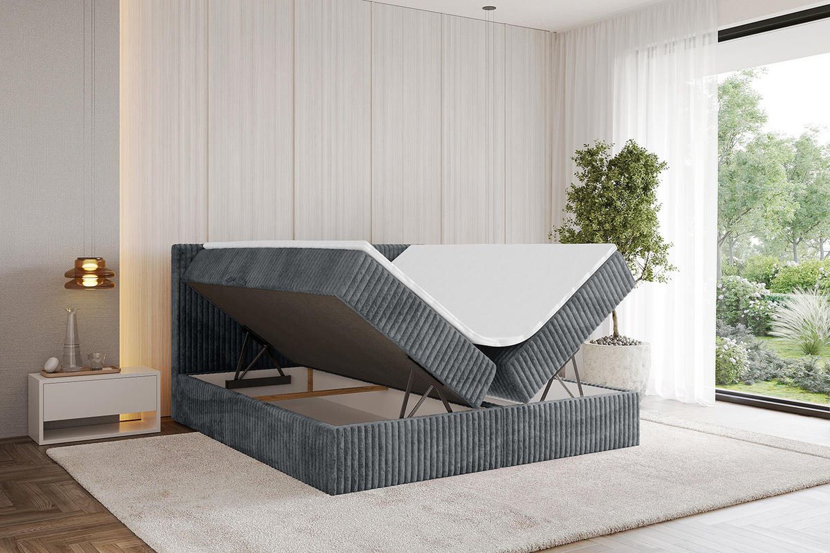 BOXBETT mit Matratze H3 und Lattenrost - TOLO - 140x200 Cord - Dunkelgrau - Dunkelgrau, Holzwerkstoff/Kunststoff (140/200cm) - ALTDECOR