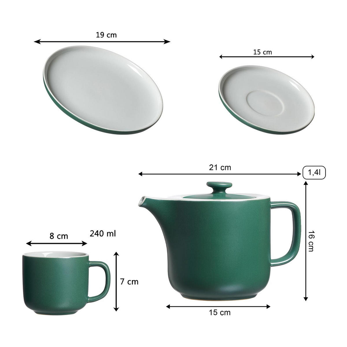 KAFFEESERVICE MIT KANNE Jasper grün 13er Set - Grün, Keramik (1/1/1cm) - Ritzenhoff Breker