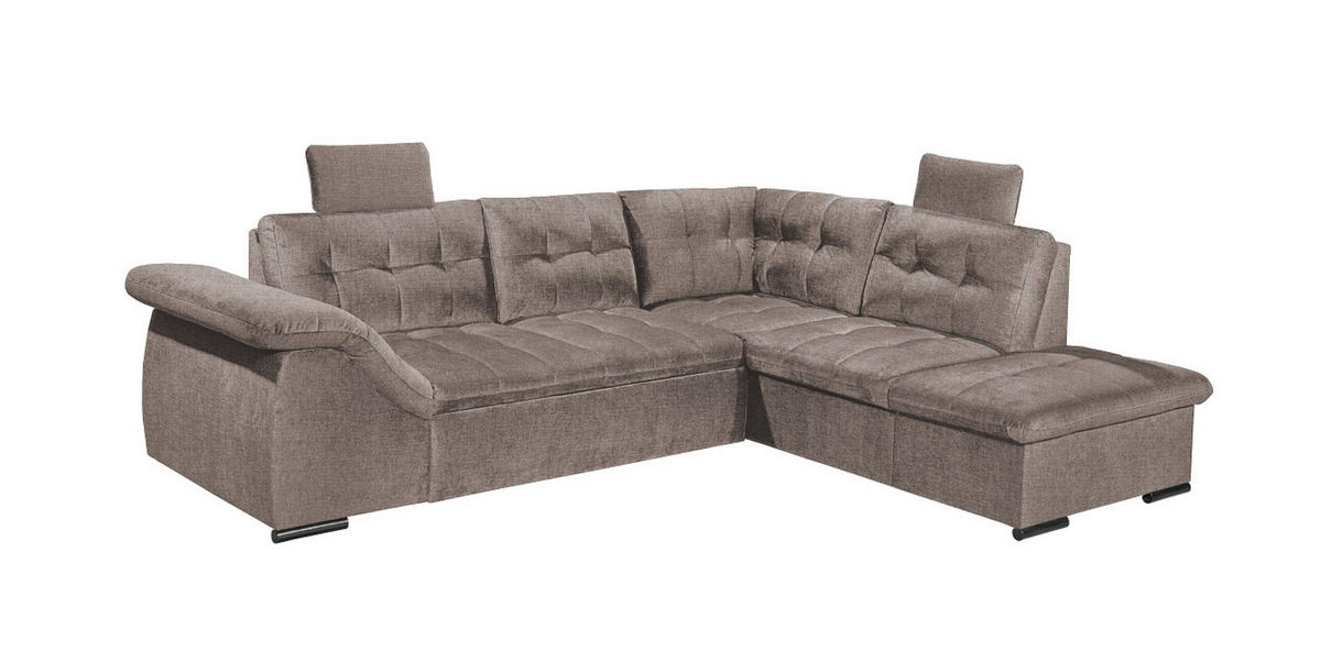 ECKSOFA mit Schlaffunktion und Bettkasten, verstellbare Armlehnen - Taupe, Textil (283/217cm) - ed exciting design