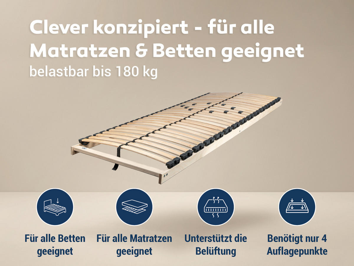 LATTENROST MAX1 NV zur Selbstmontage, Größe: 80x200 - Braun, Holz (80/200cm) - Betten-ABC