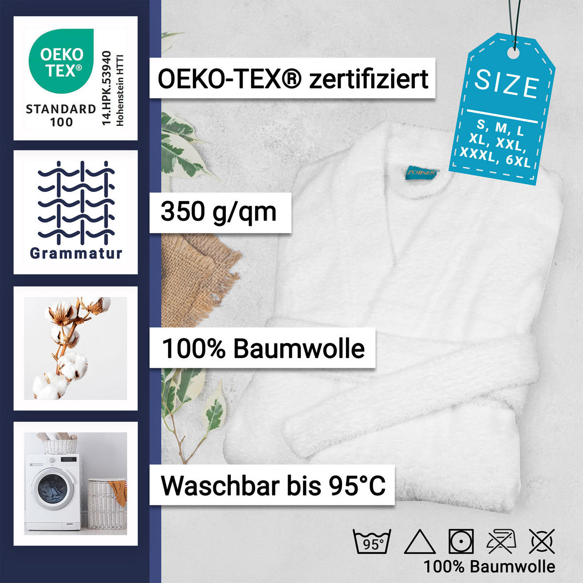 BADEMANTEL, S, 100% Baumwolle, Weiß - Weiß, Textil (Snull) - Zollner