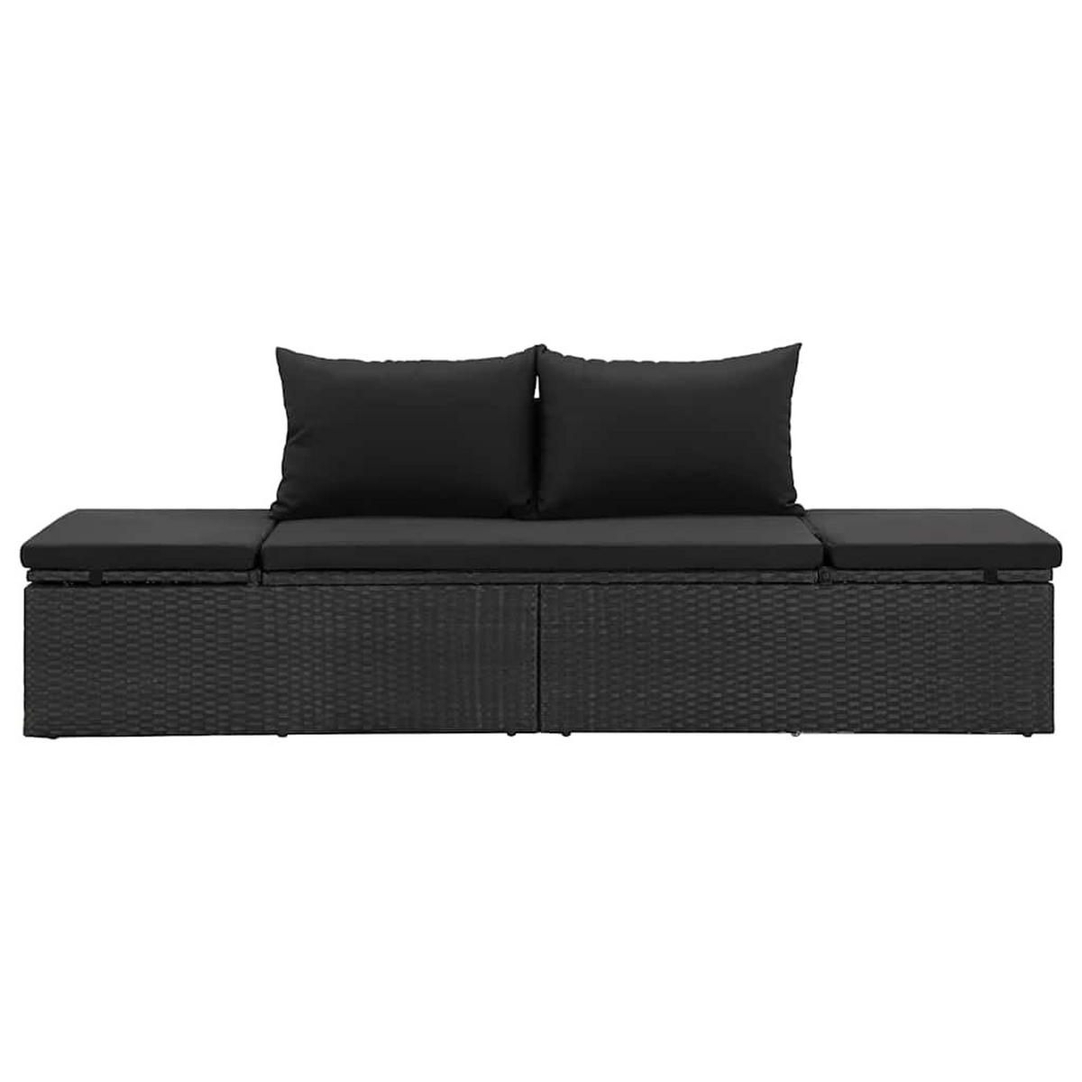 SONNENLIEGE Mit Auflage Poly Rattan Schwarz - Schwarz/Grau, Kunststoff/Textil (60/60/195cm) - vidaXL
