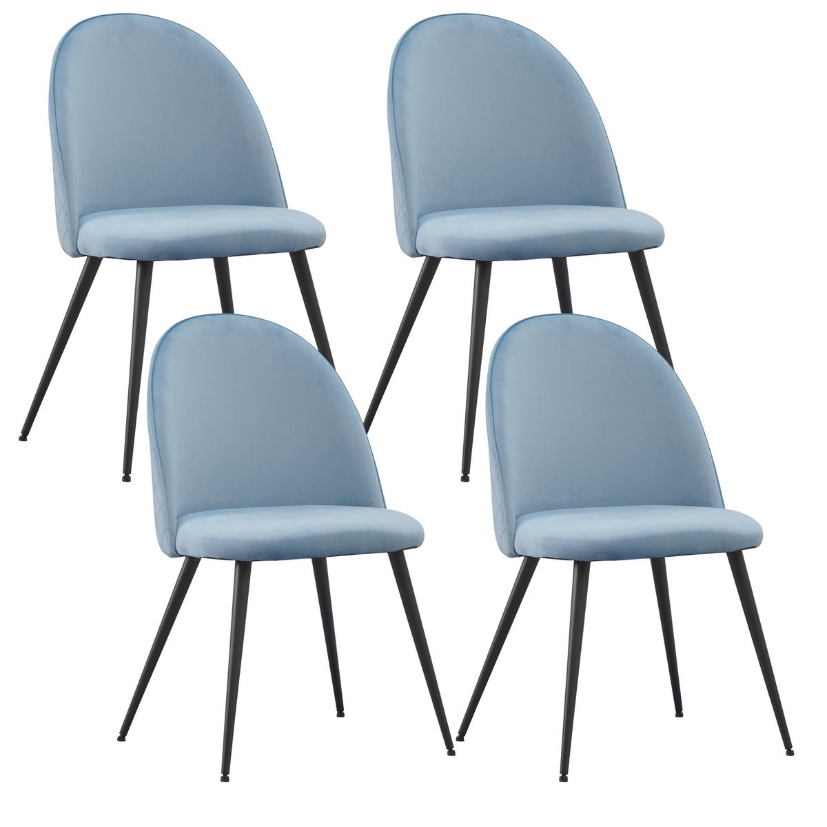 STUHL CAPO Samtbezug Metallbeine 4er Set Blau - Blau, Textil/Metall (53/84/44cm) - Albatros