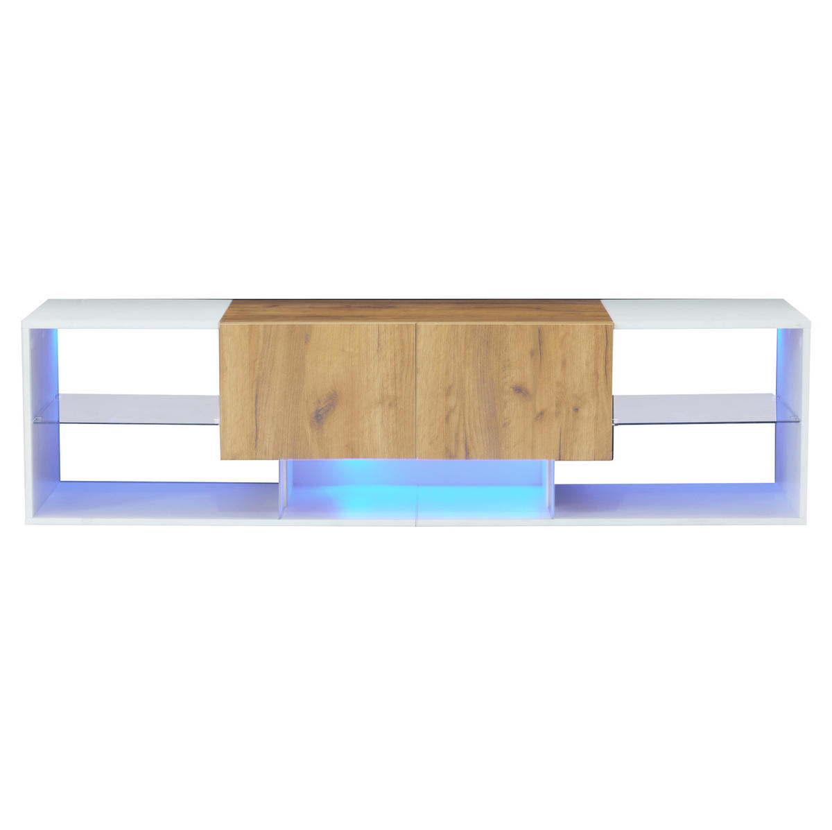 TV-ELEMENT mit LED 160 x 40 x 42 cm Weiß und Eichefarben mit 2 Schubladen - Weiß, Holzwerkstoff (40/42/160cm) - Beauniv