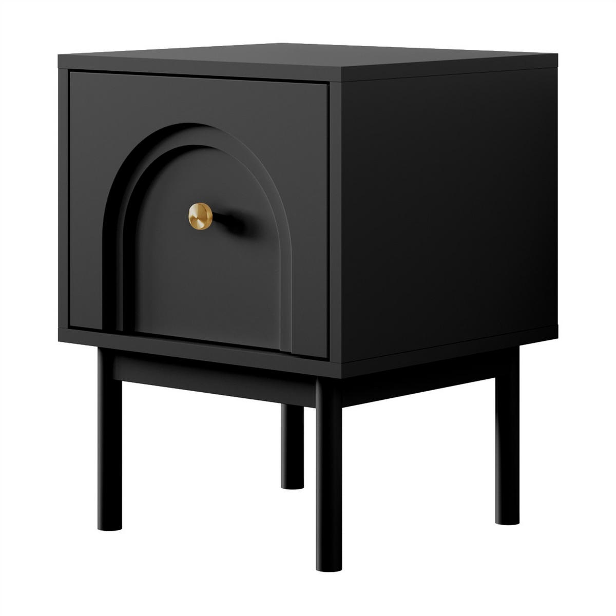 NACHTTISCH LIBERTY auf Holzbeinen schwarz - Schwarz, Holzwerkstoff (41.3/53.5/39cm) - Lookway