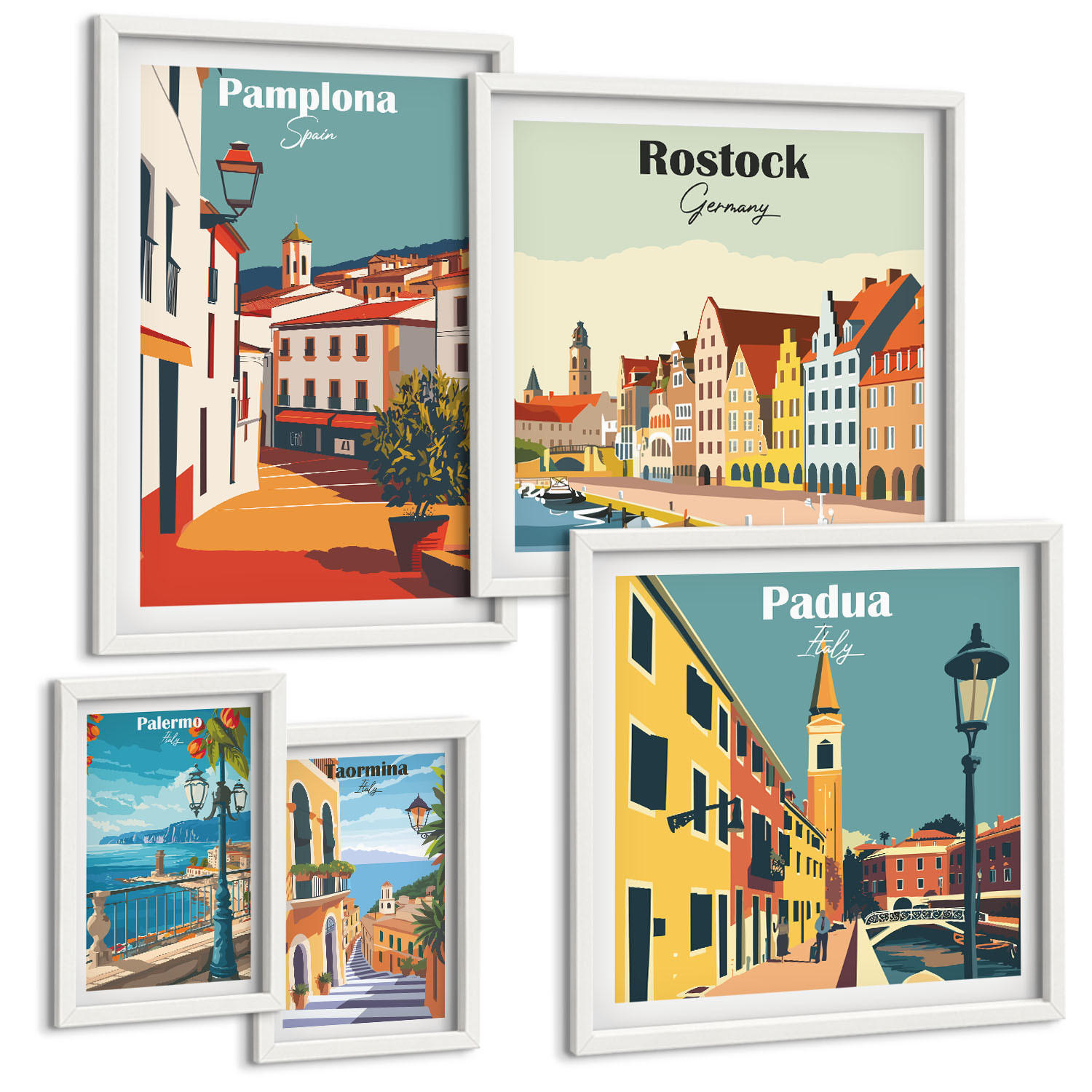 BILDER SET 5er Set - 50x50 cm & 20x30 cm & 40x60 cm Weißer Rahmen - Architektur der Küstenstädte - Weiß, Kunststoff (40/60cm) - TULUP