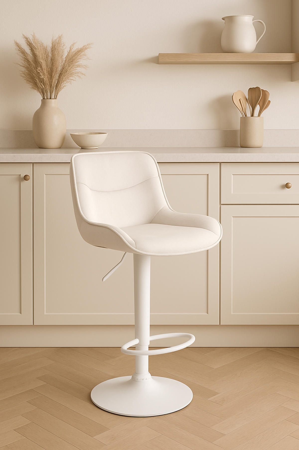 BARHOCKER 2er Set Vulcano Samt weiß creme - Naturfarben/Weiß, Textil/Metall (49/106/51cm) - TPFLiving