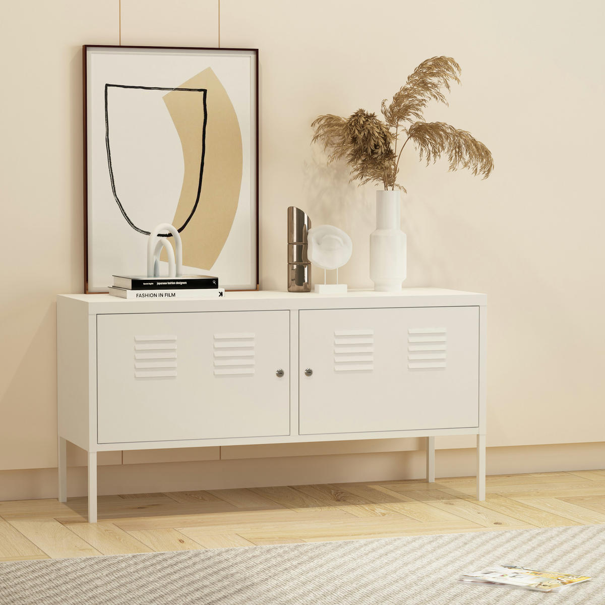 SIDEBOARD Pyhtää - Weiß, Metall (40/60/118cm) - [en.casa]